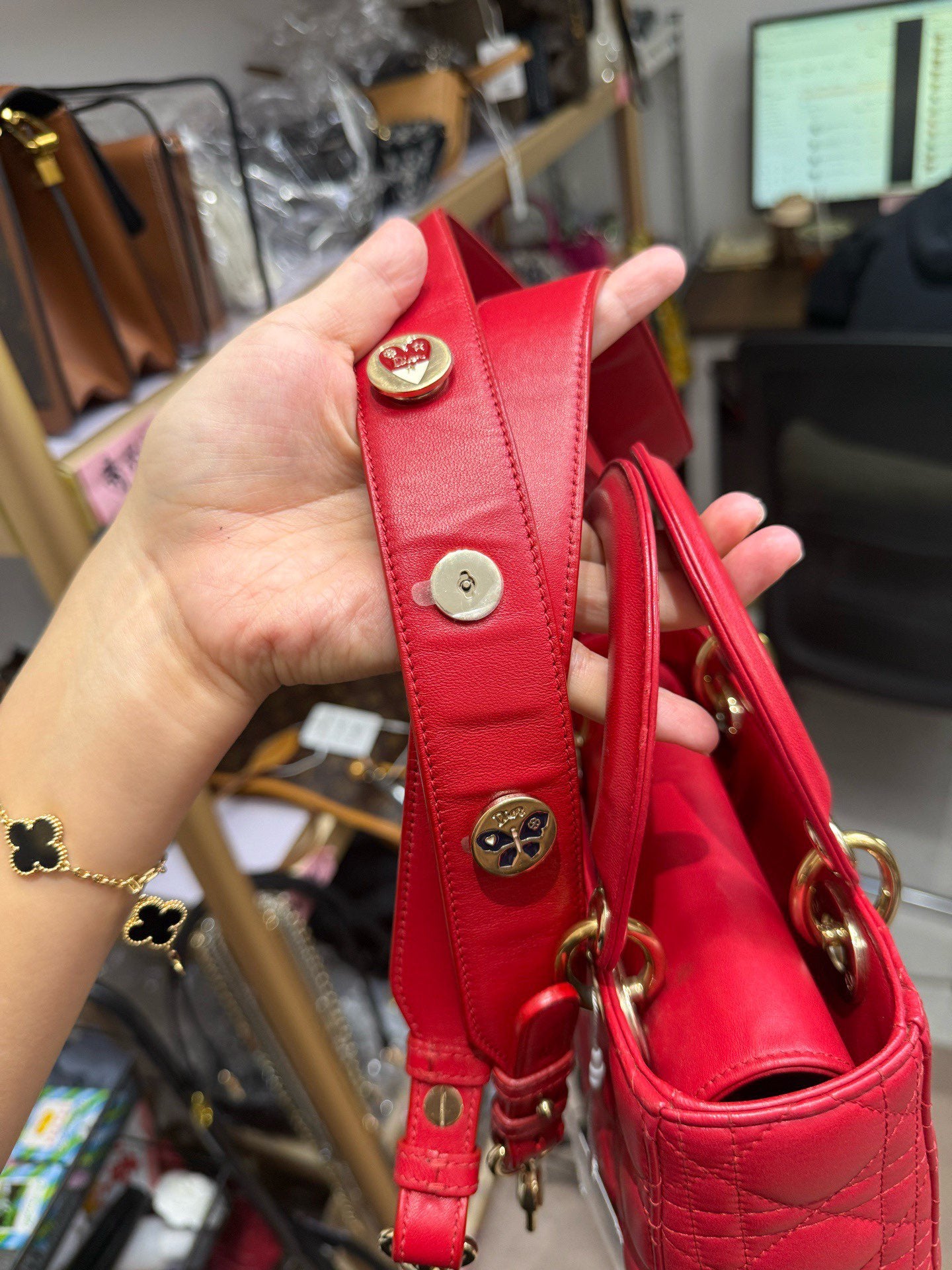 Dior - Lady Dior Bag - Lambskin leather - Red with Gold-Tone Hardware - (Small)