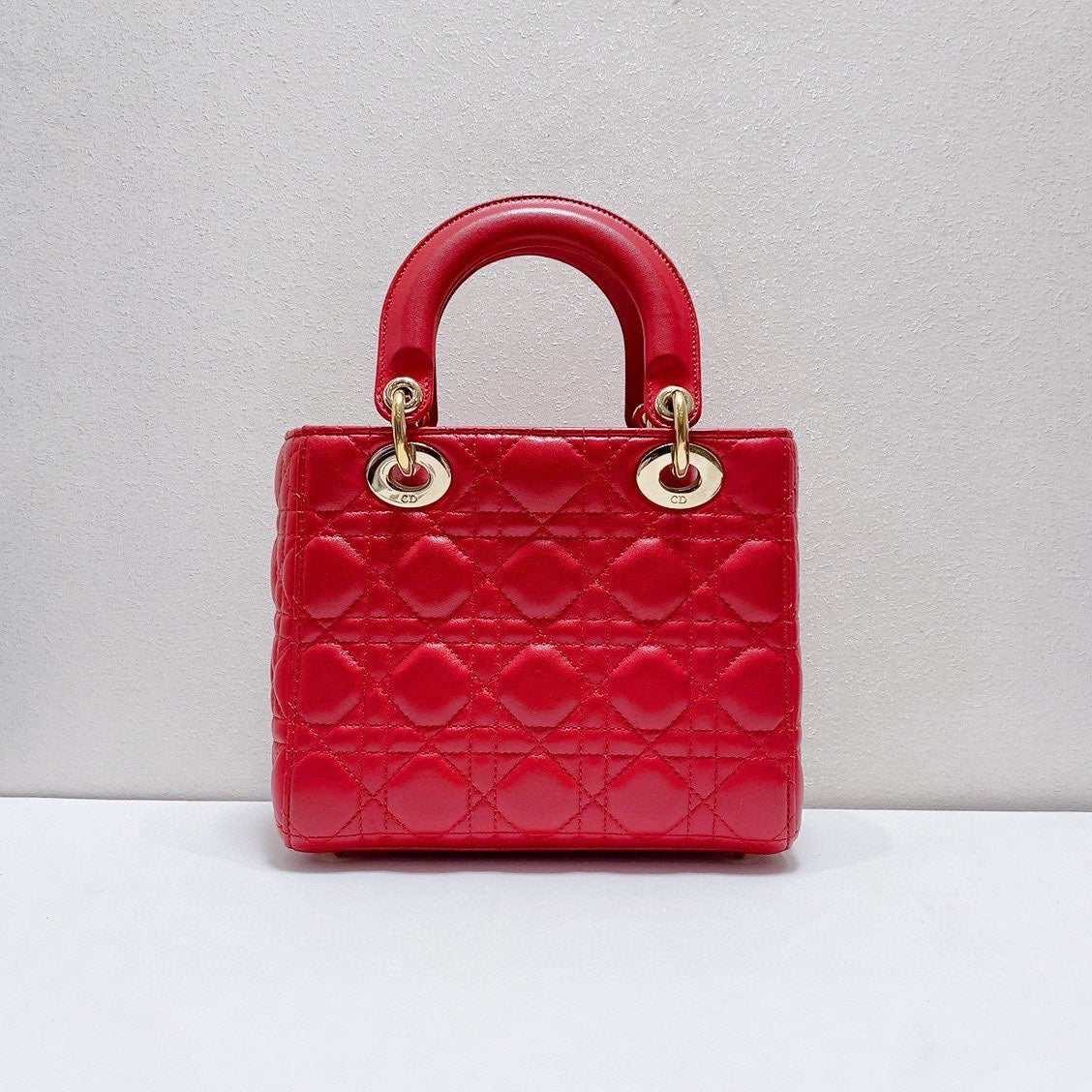 Dior - Lady Dior Bag - Lambskin leather - Red with Gold-Tone Hardware - (Small)