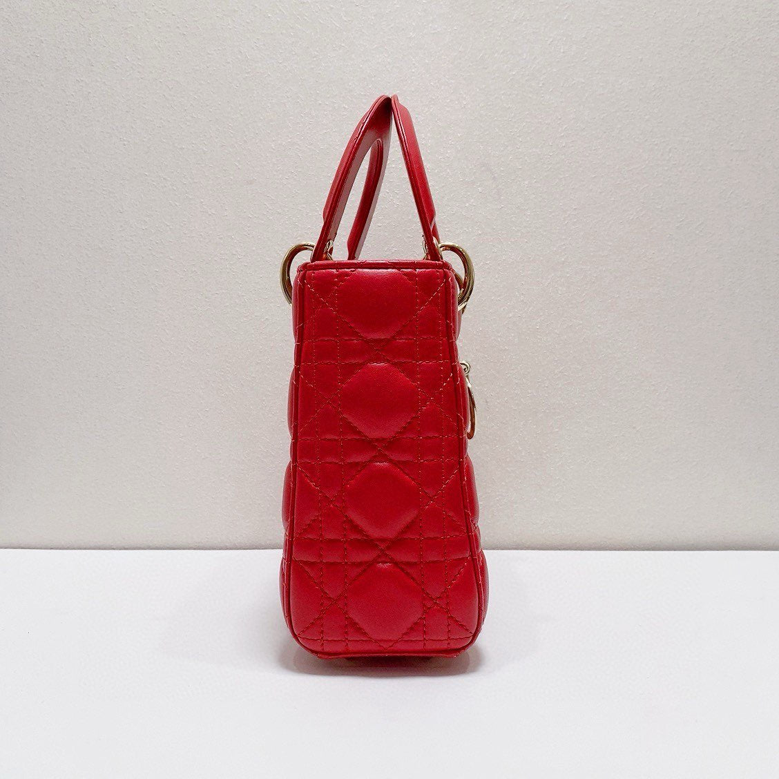 Dior - Lady Dior Bag - Lambskin leather - Red with Gold-Tone Hardware - (Small)