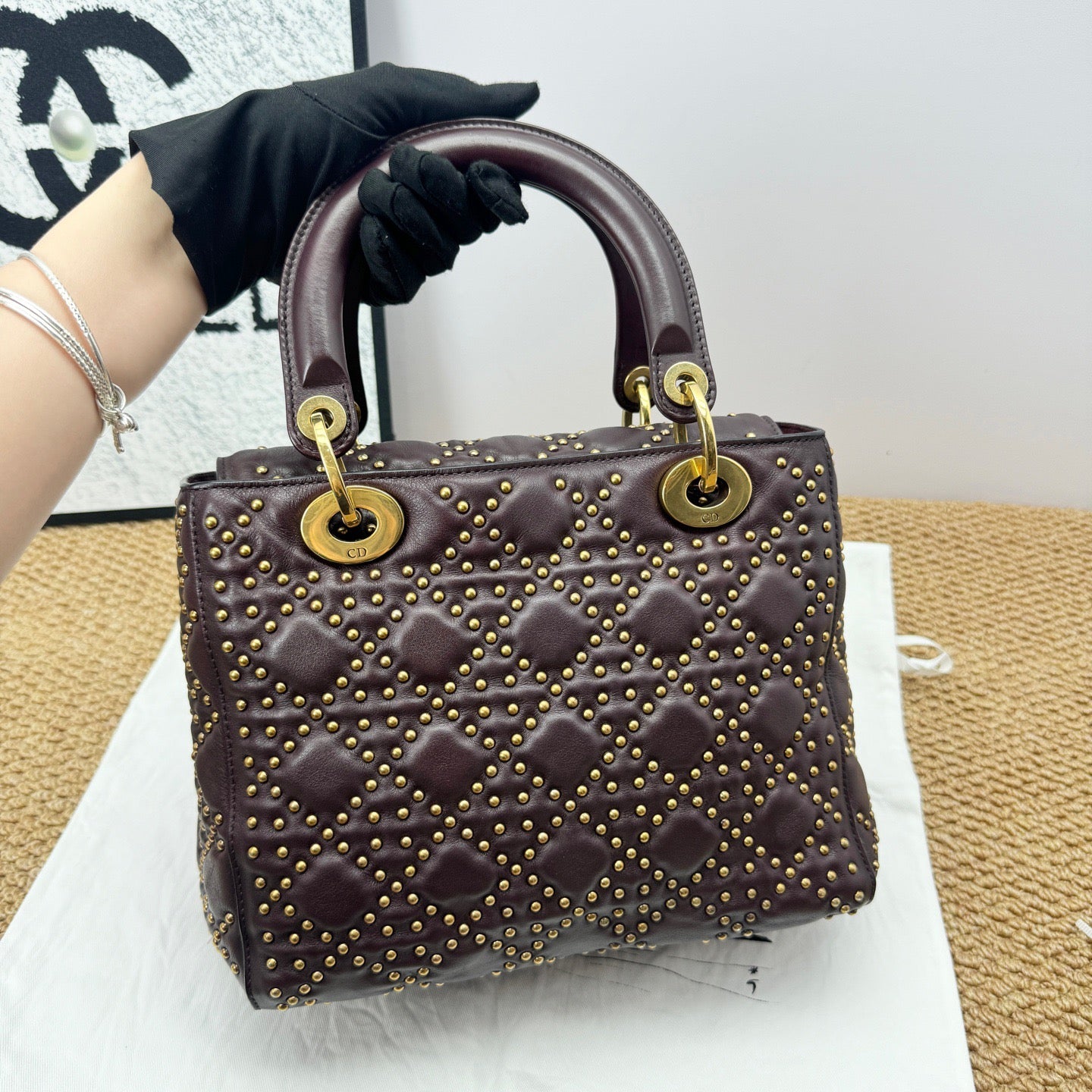 Dior - Lady Dior - Calfskin - Burgundy - (medium)