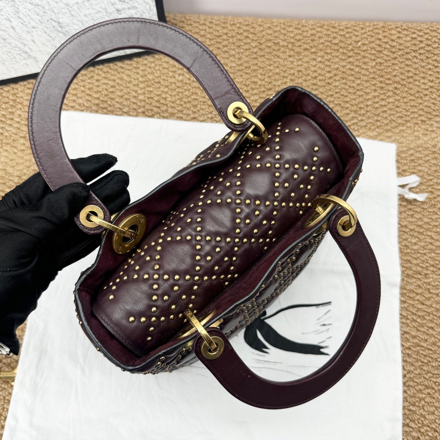 Dior - Lady Dior - Calfskin - Burgundy - (medium)