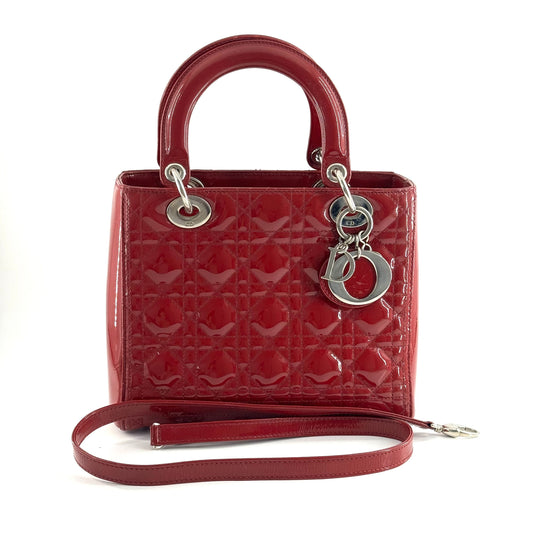 Dior - Lady Dior Cannage Patent - Patent leather - Red - (medium)