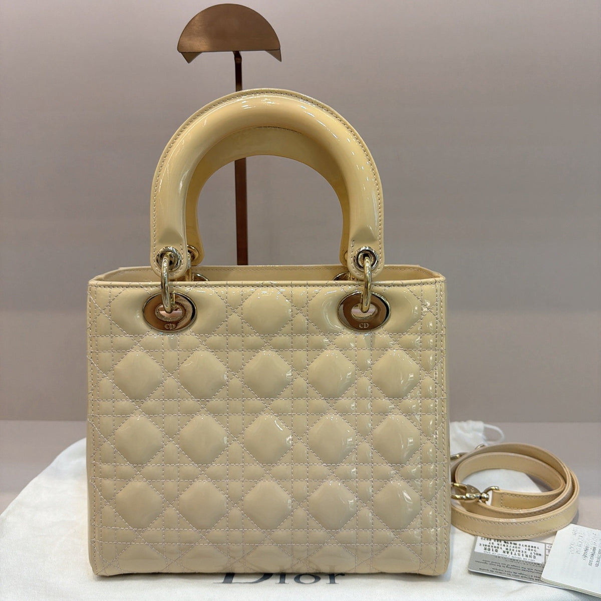 Dior - Lady Dior Classic 5-Compartment - Patent leather - Beige - (medium)