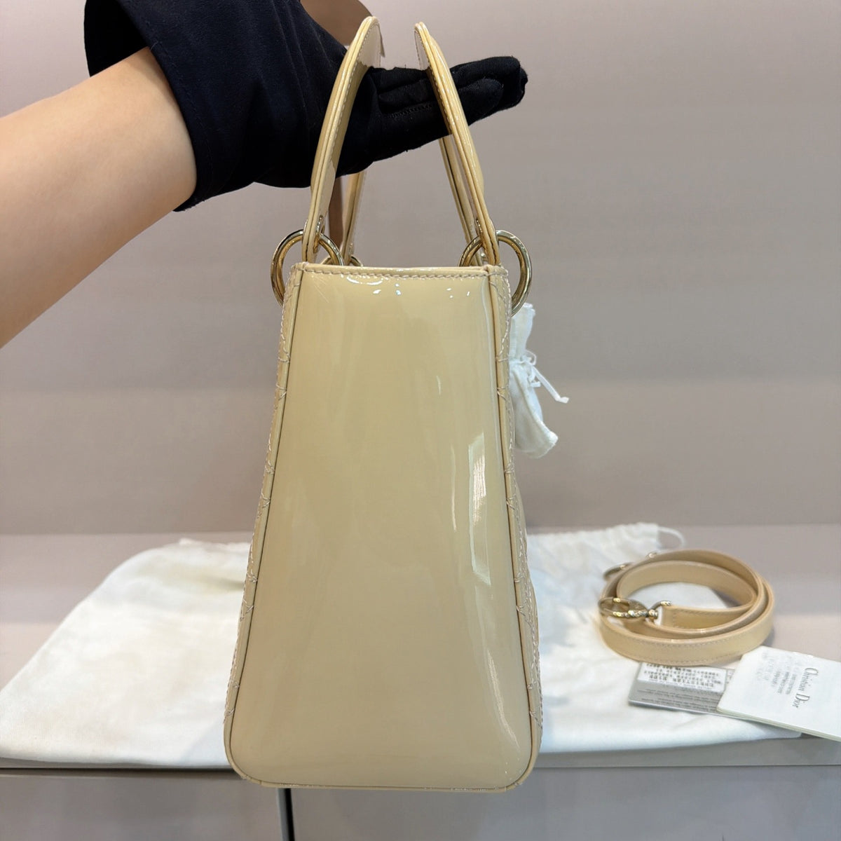 Dior - Lady Dior Classic 5-Compartment - Patent leather - Beige - (medium)