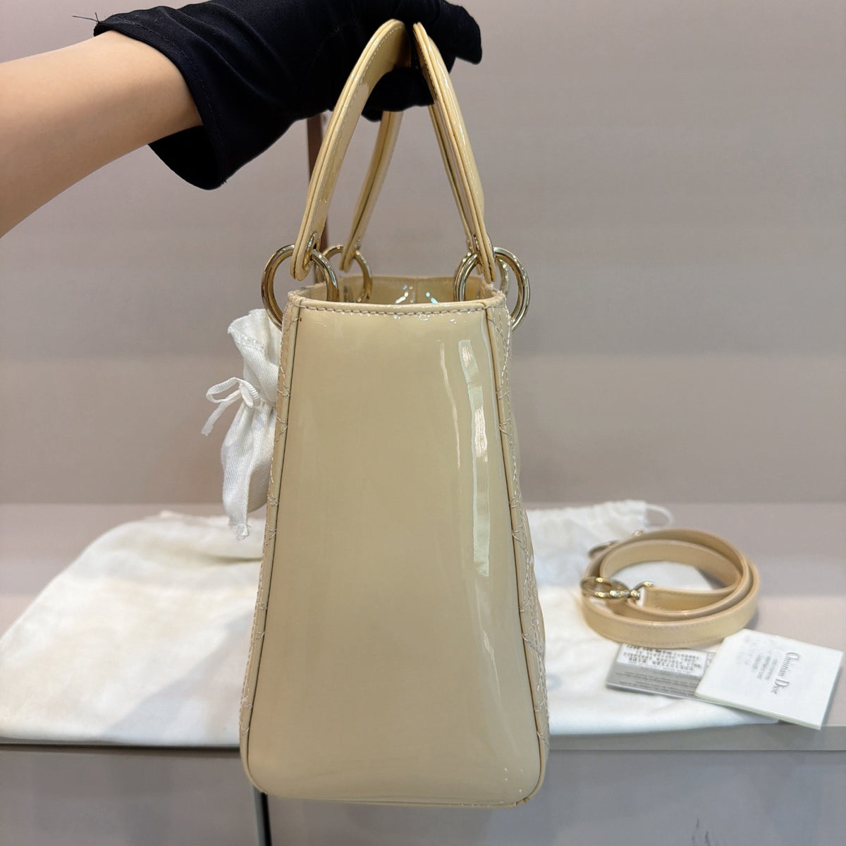 Dior - Lady Dior Classic 5-Compartment - Patent leather - Beige - (medium)