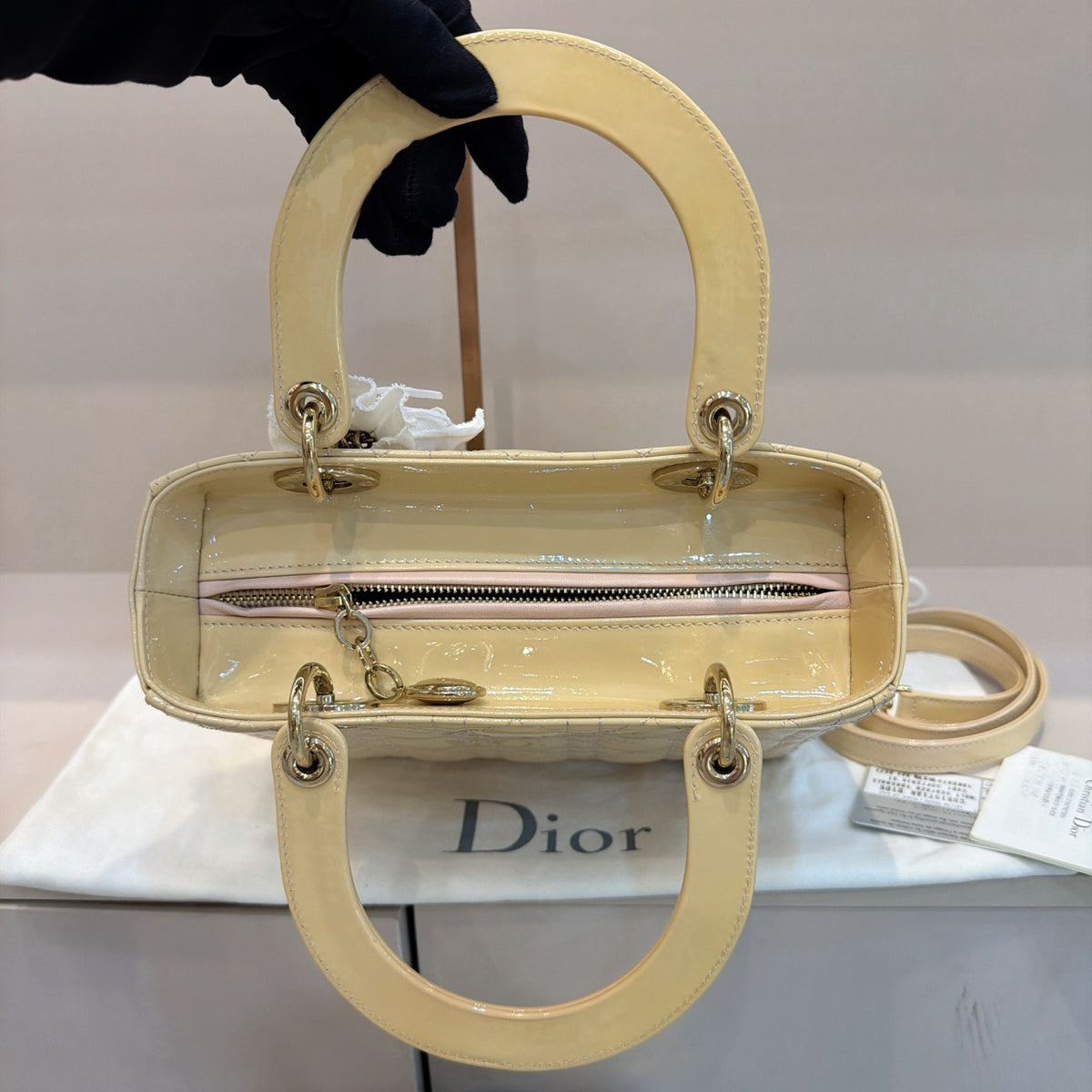 Dior - Lady Dior Classic 5-Compartment - Patent leather - Beige - (medium)