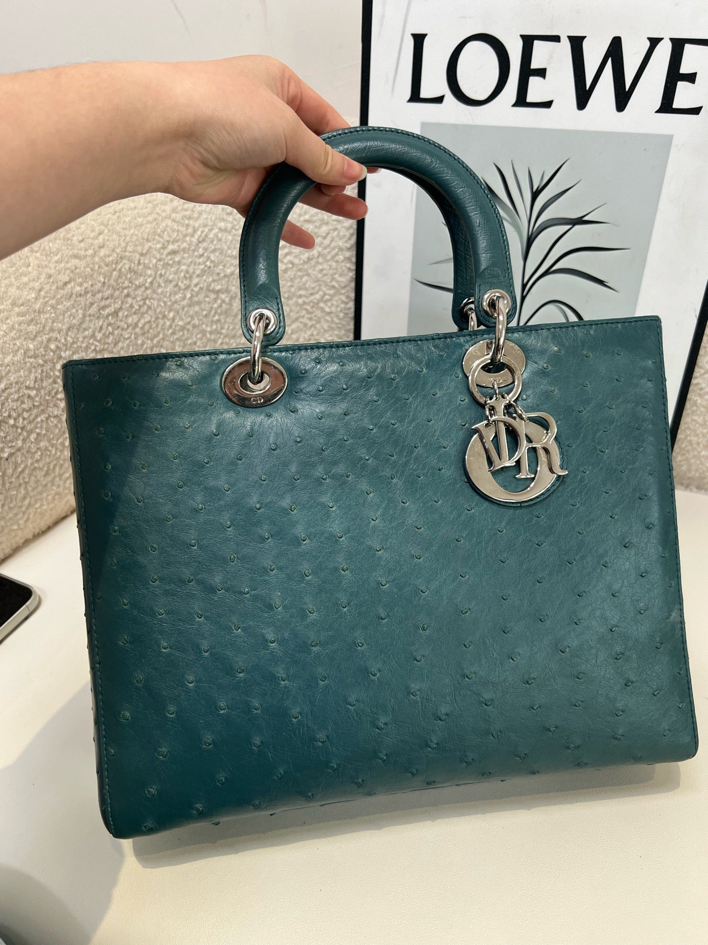 Dior - Lady Dior - Exotic leathers - Ostrich - Blue - (large)