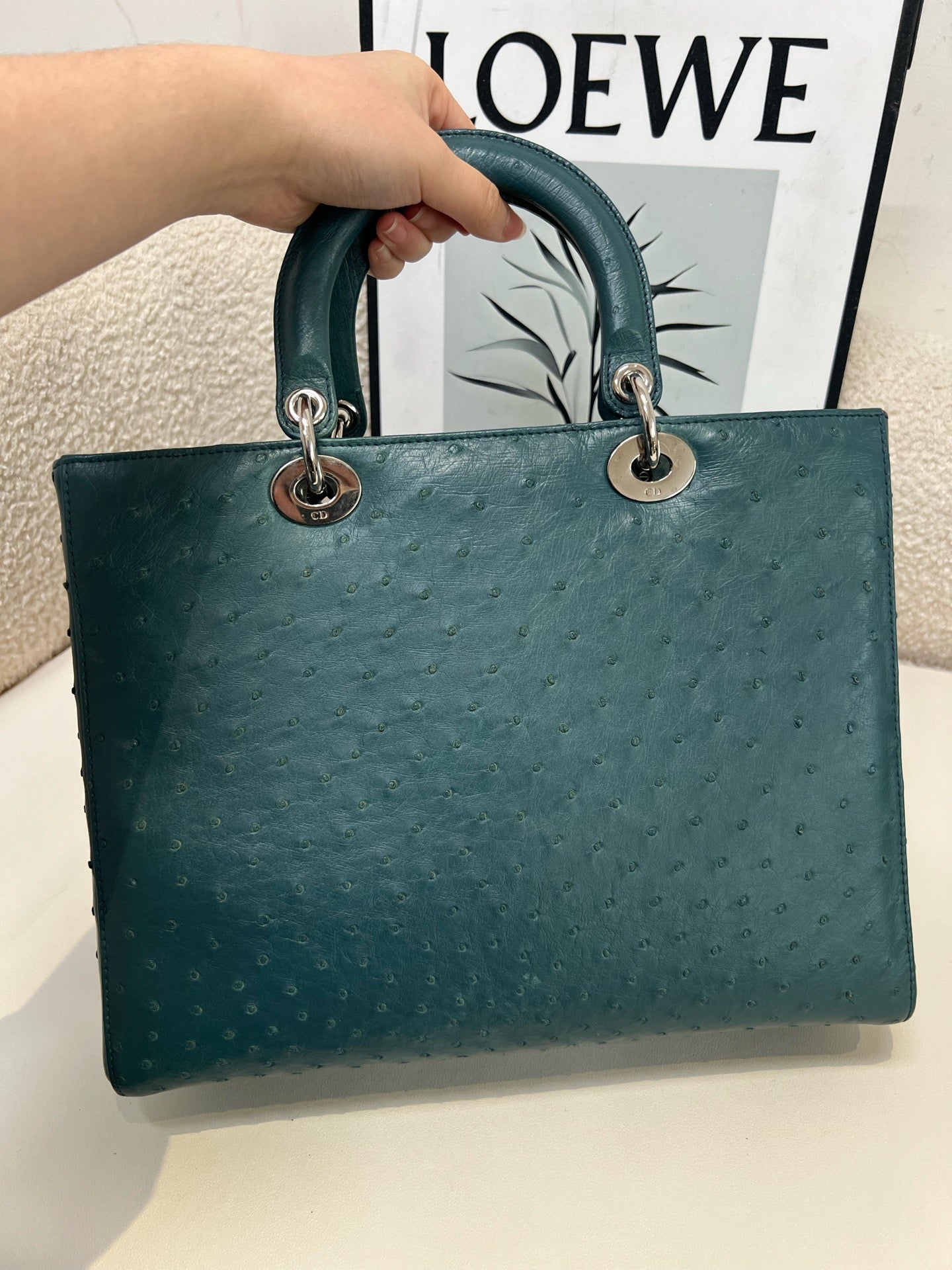 Dior - Lady Dior - Exotic leathers - Ostrich - Blue - (large)