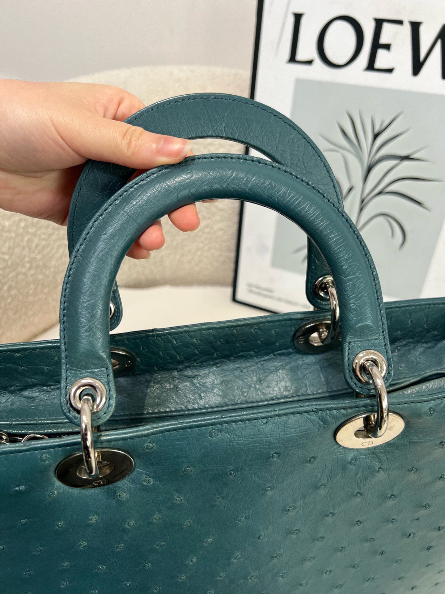 Dior - Lady Dior - Exotic leathers - Ostrich - Blue - (large)