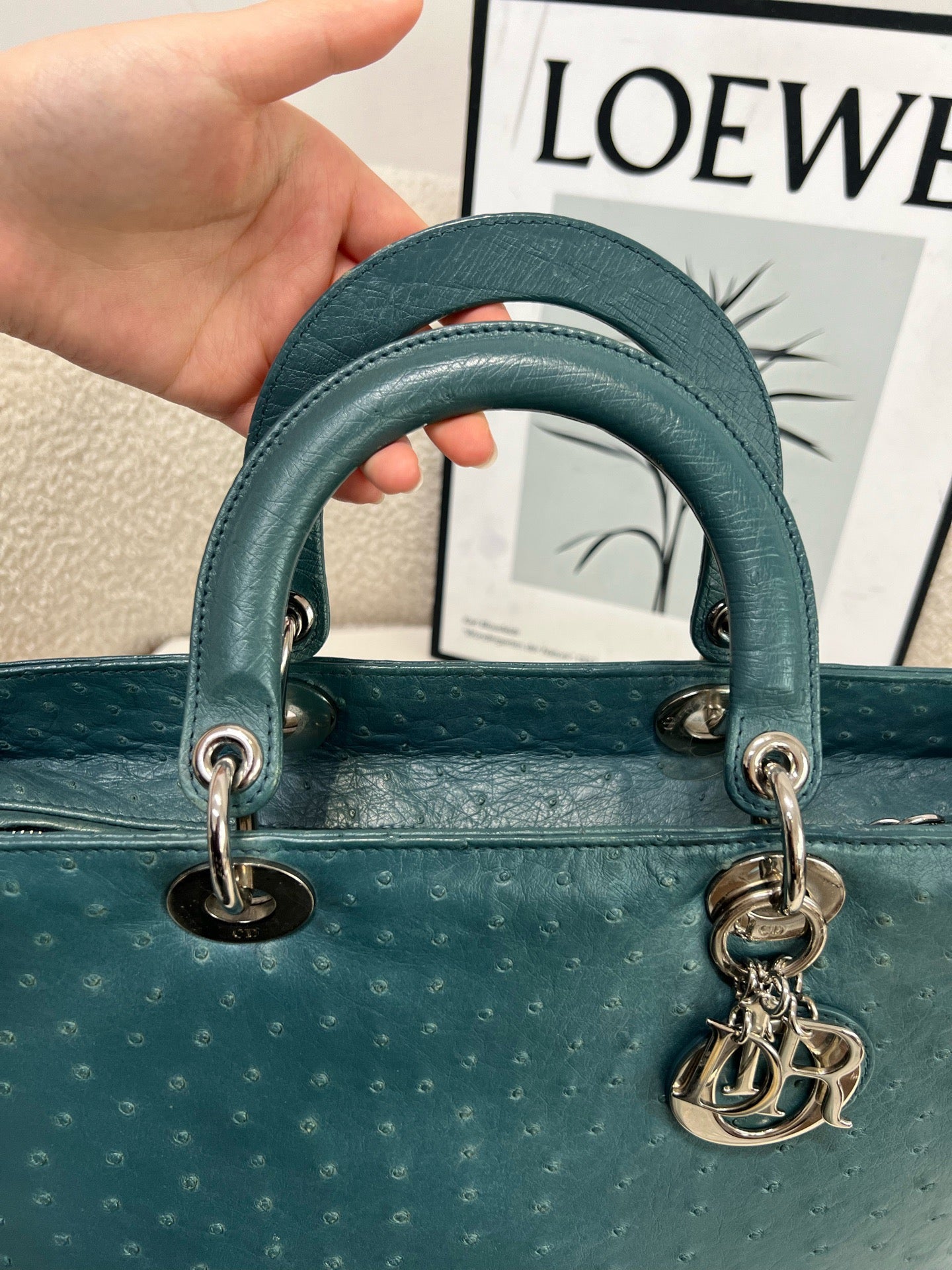 Dior - Lady Dior - Exotic leathers - Ostrich - Blue - (large)