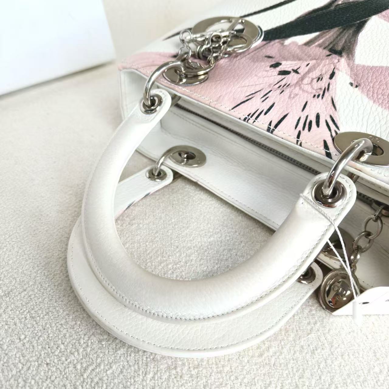 Dior - Lady Dior Floral (Medium) - Cowhide leather - White with Pink Floral Print - (Medium)