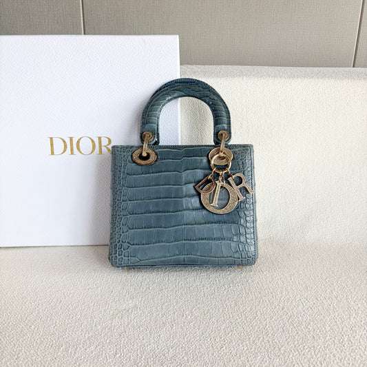 Dior - Lady Dior Four-Grid - Exotic leathers - Crocodile - Blue - (mini)