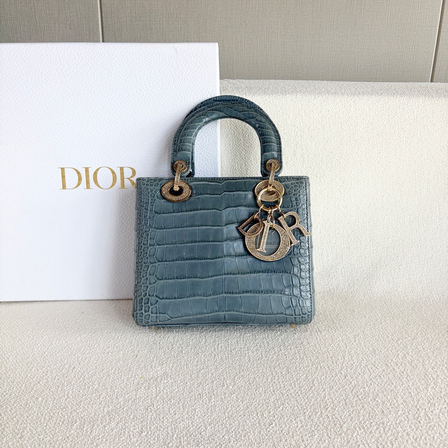 Dior - Lady Dior Four-Grid - Exotic leathers - Crocodile - Blue - (mini)