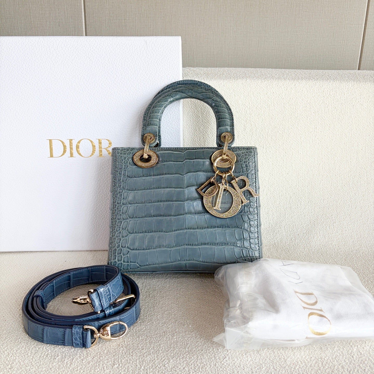 Dior - Lady Dior Four-Grid - Exotic leathers - Crocodile - Blue - (mini)