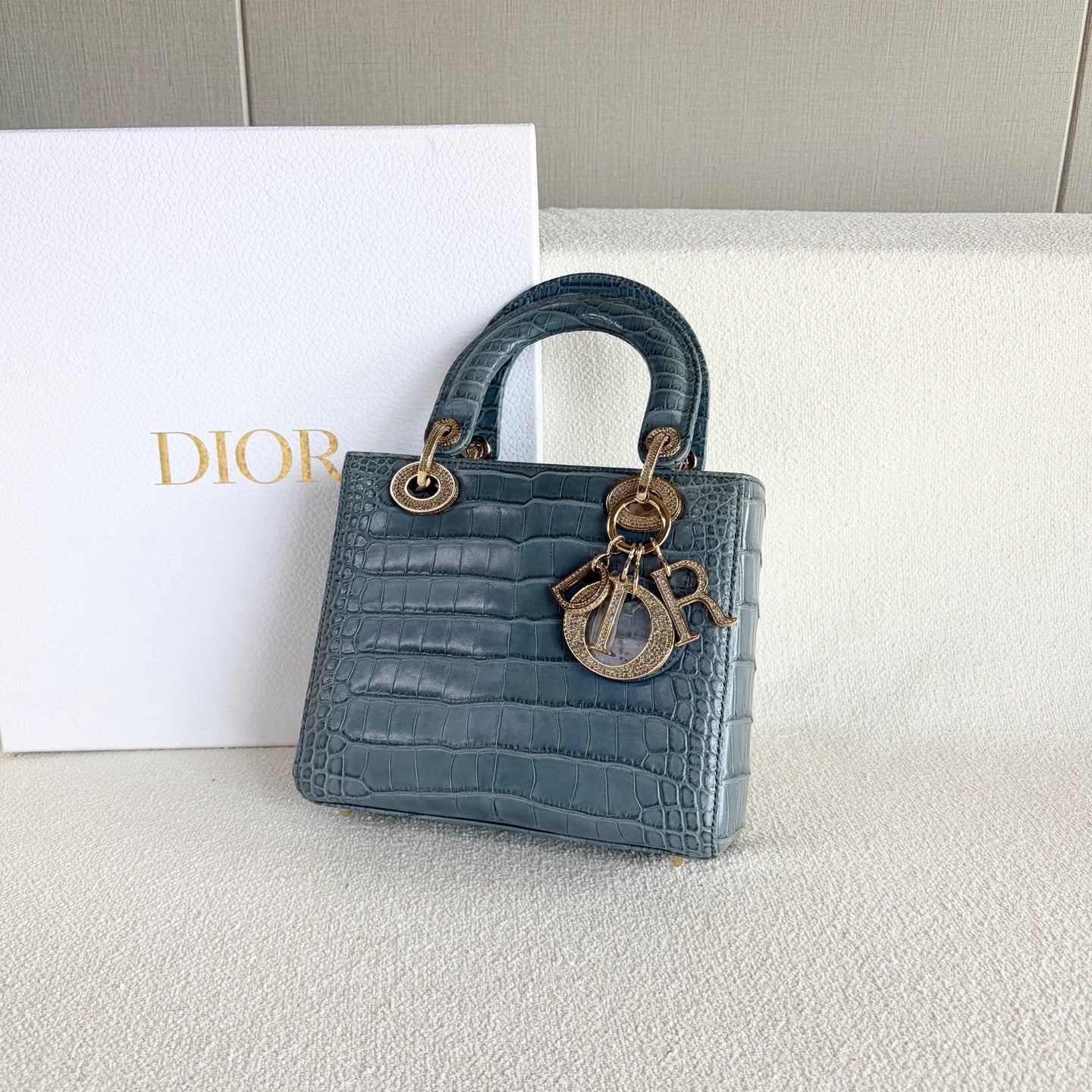 Dior - Lady Dior Four-Grid - Exotic leathers - Crocodile - Blue - (mini)