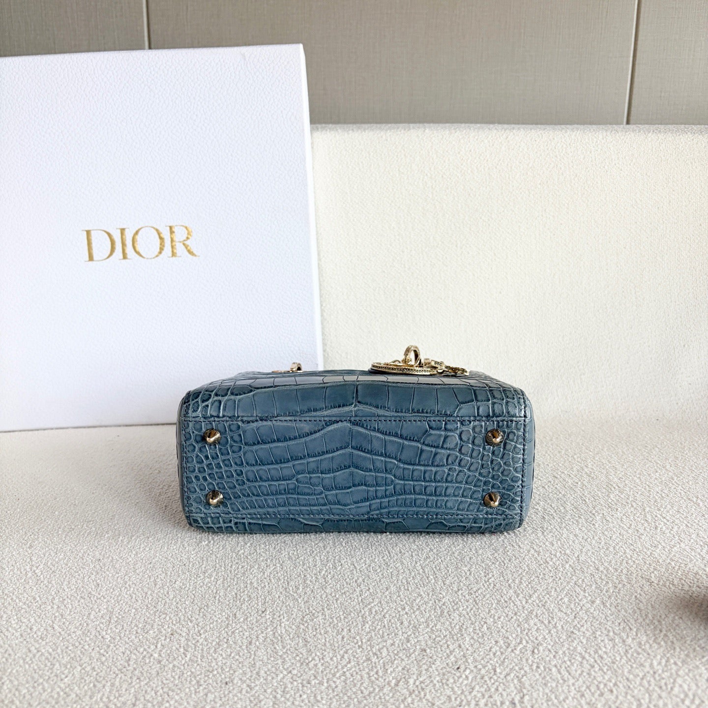 Dior - Lady Dior Four-Grid - Exotic leathers - Crocodile - Blue - (mini)