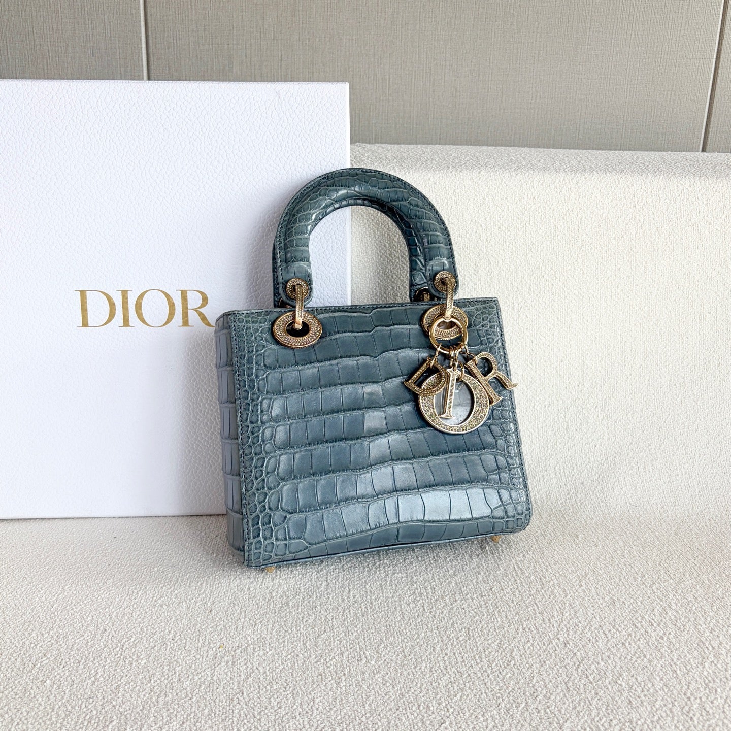 Dior - Lady Dior Four-Grid - Exotic leathers - Crocodile - Blue - (mini)