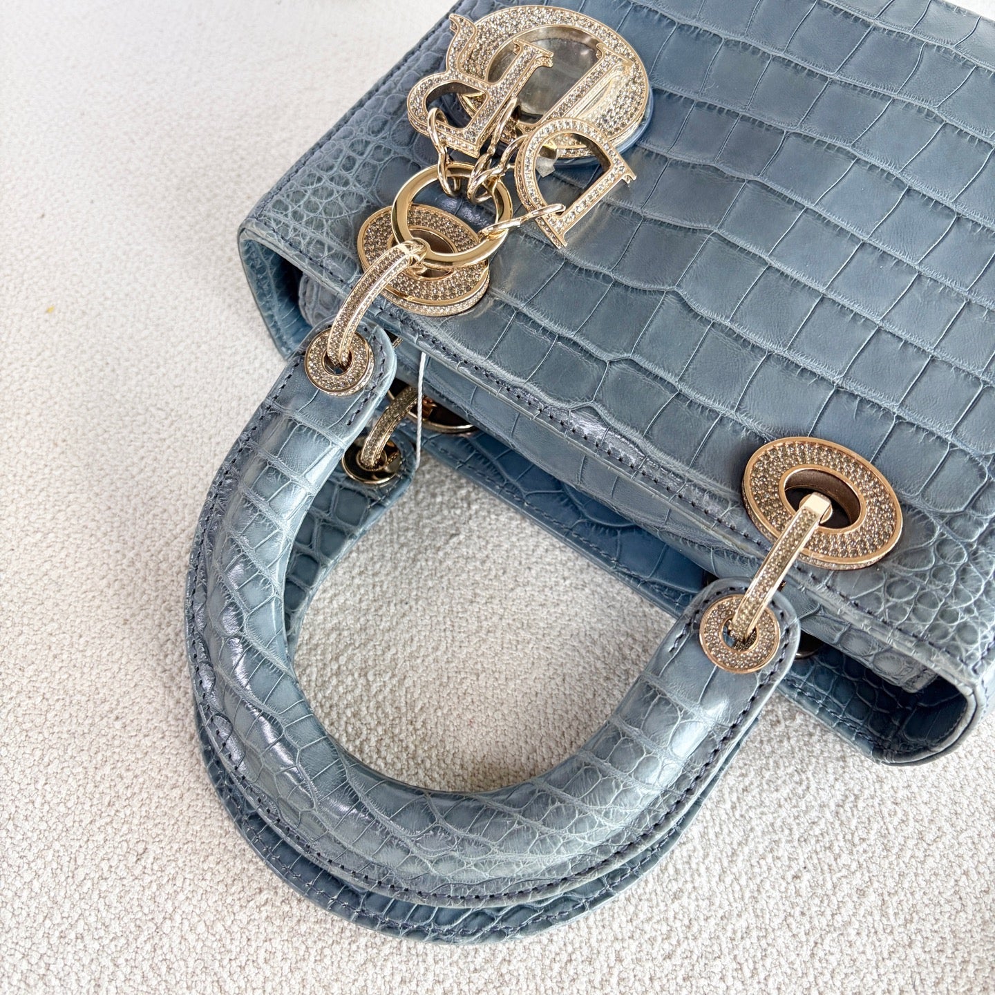 Dior - Lady Dior Four-Grid - Exotic leathers - Crocodile - Blue - (mini)