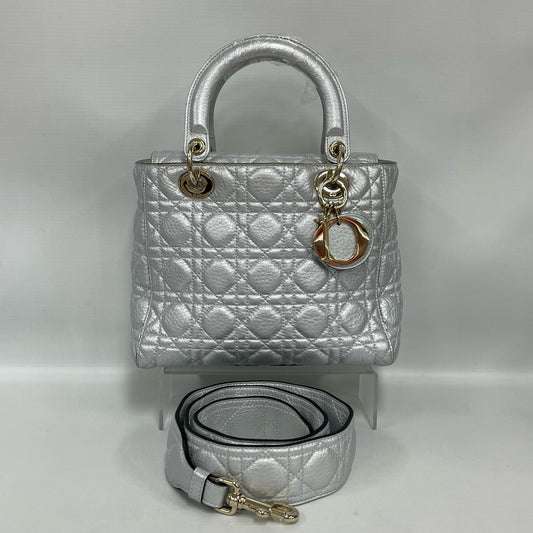 Dior - Lady Dior - Grained leather - Silver with Gold-Tone Hardware - (Medium)