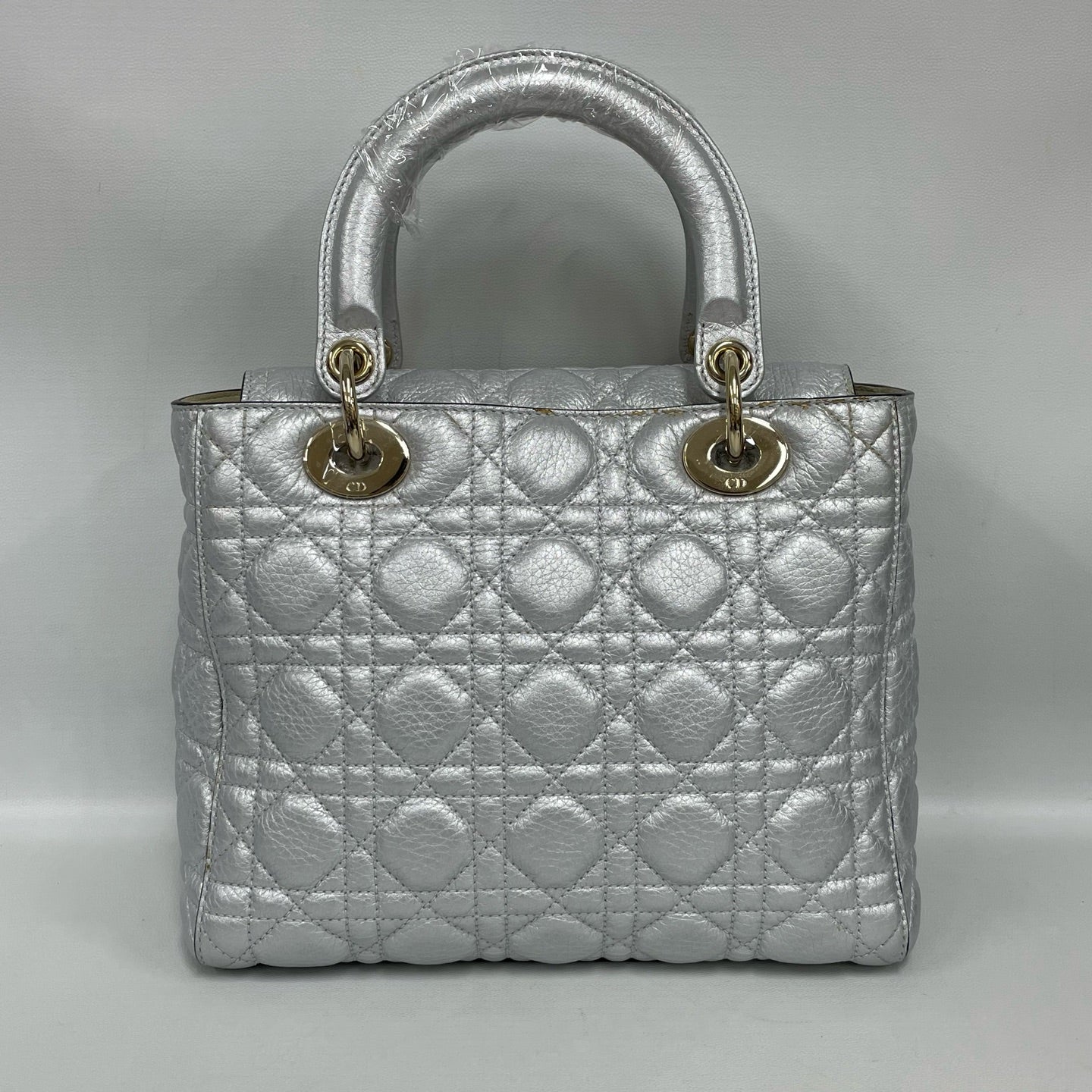 Dior - Lady Dior - Grained leather - Silver with Gold-Tone Hardware - (Medium)