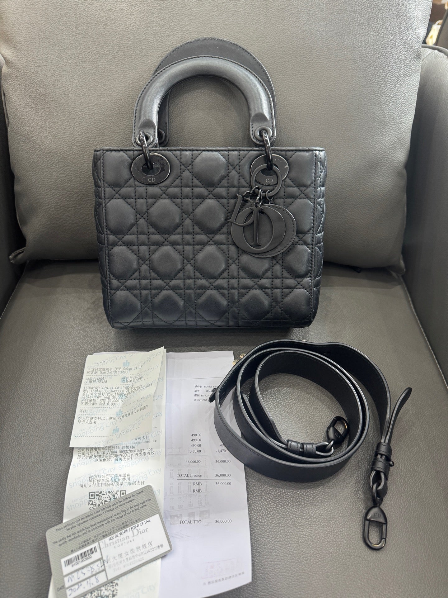 Dior - Lady Dior - Lambskin leather - Black with Matte Black Hardware - (mini)
