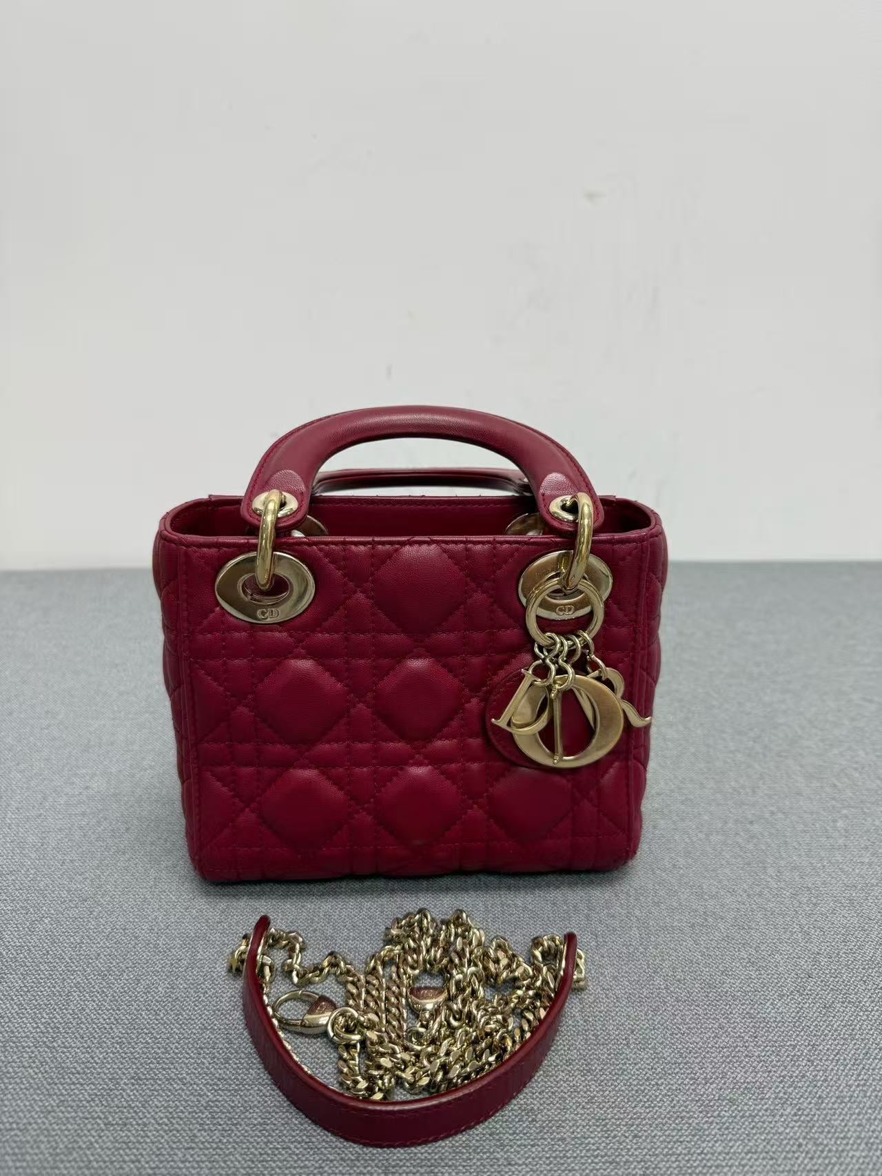 Dior - Lady Dior - Lambskin leather - Burgundy - (mini)