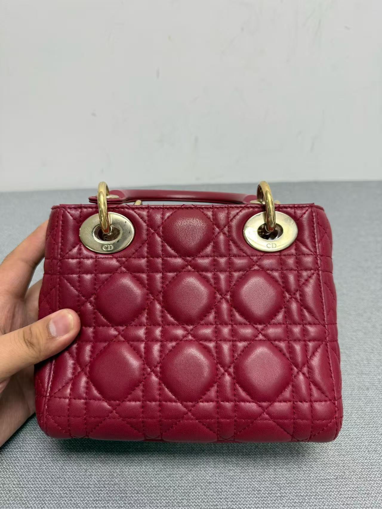 Dior - Lady Dior - Lambskin leather - Burgundy - (mini)