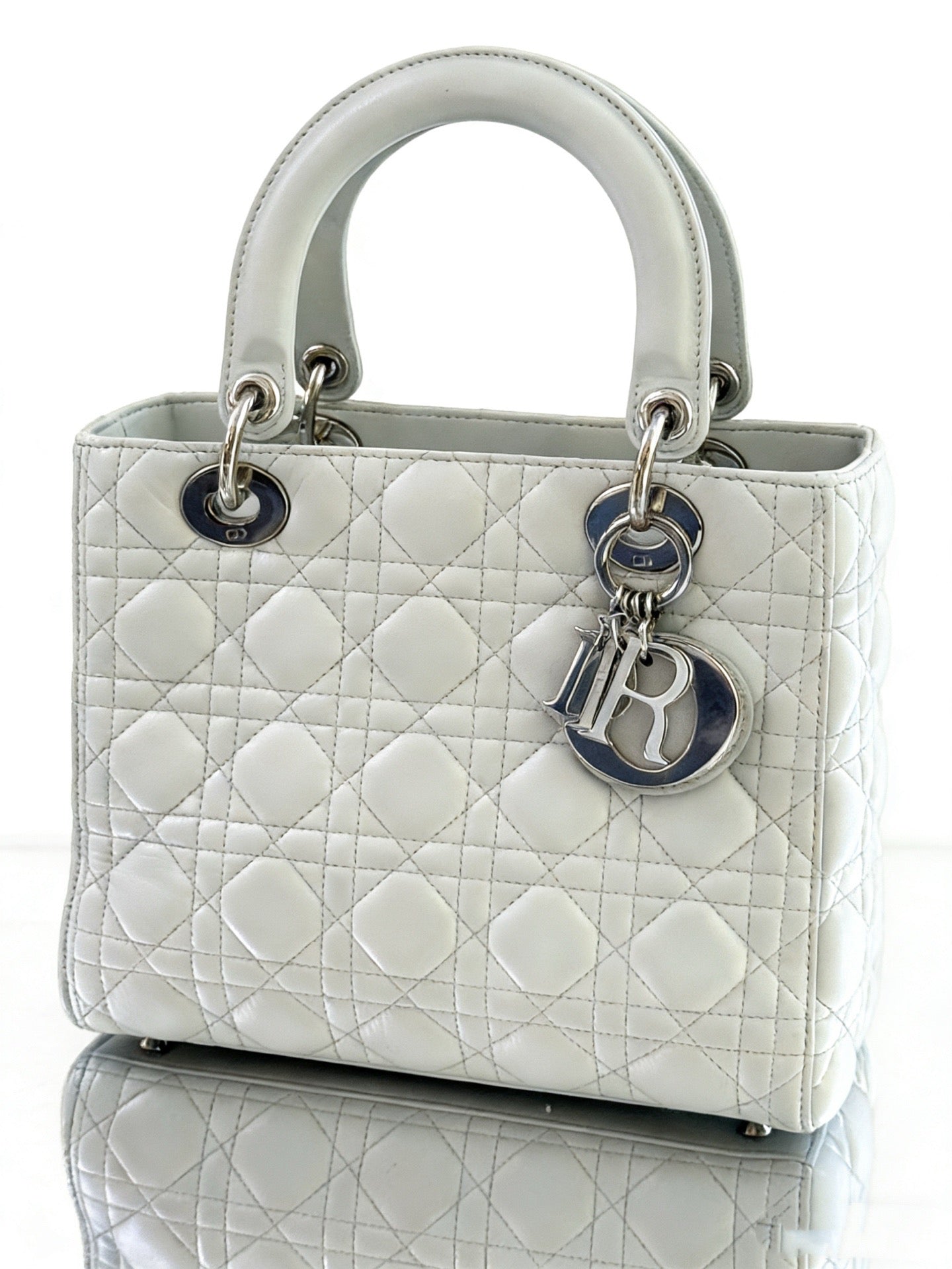Dior - Lady Dior - Lambskin leather - Grey-Green with Silver-Tone Hardware - (Medium)