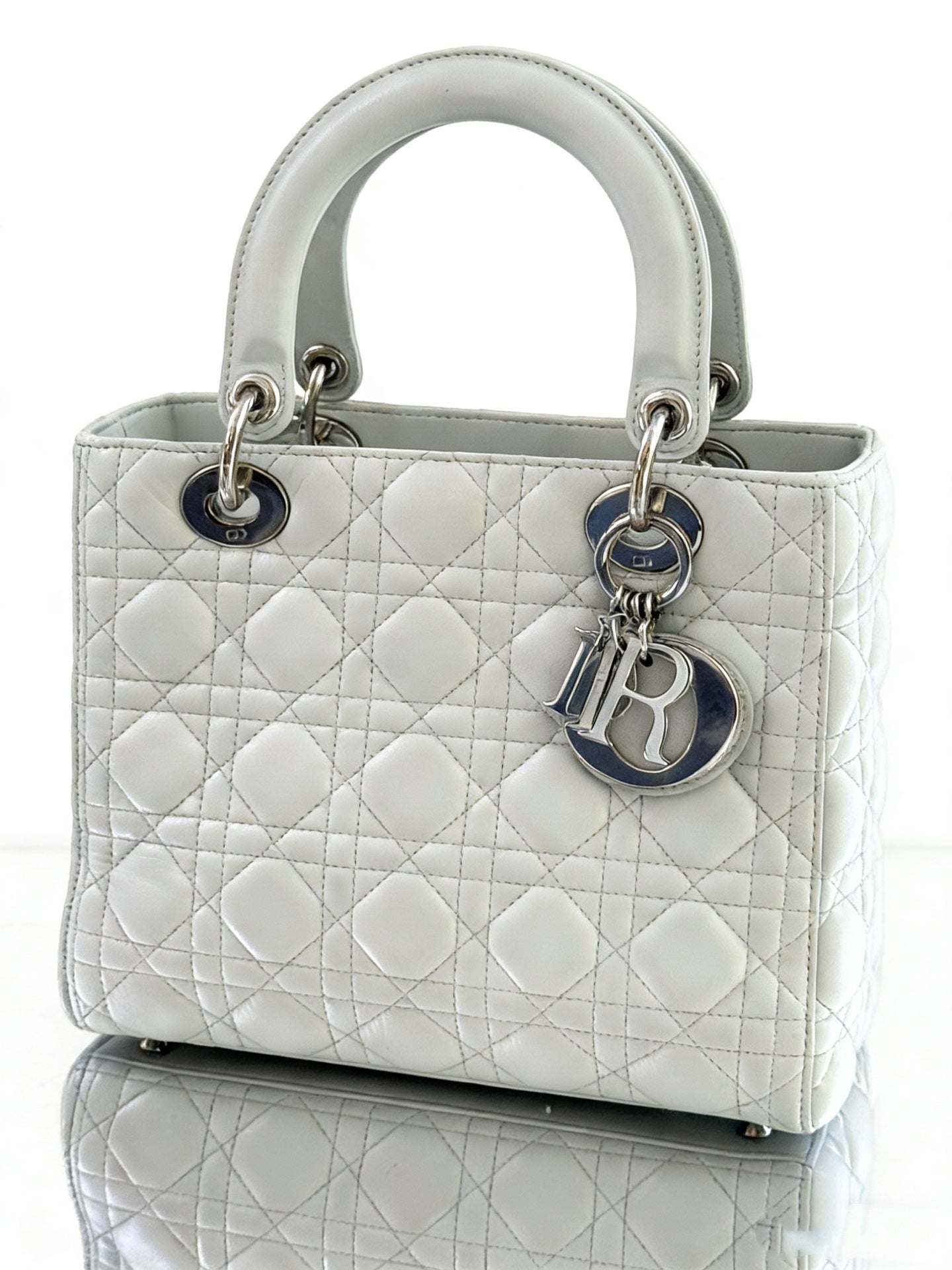Dior - Lady Dior - Lambskin leather - Grey-Green with Silver-Tone Hardware - (Medium)