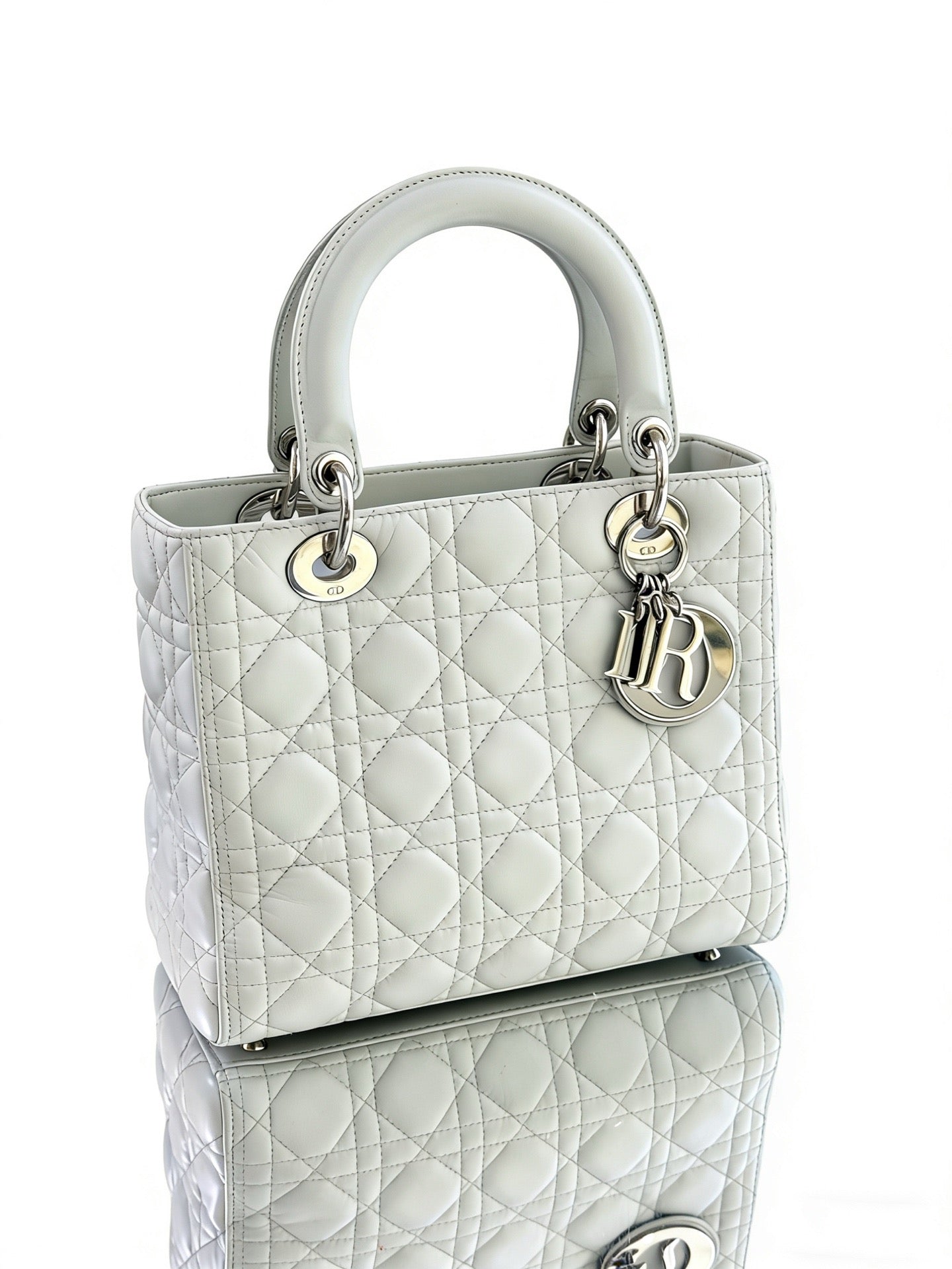 Dior - Lady Dior - Lambskin leather - Grey-Green with Silver-Tone Hardware - (Medium)