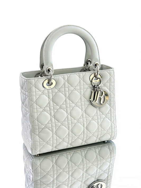 Dior - Lady Dior - Lambskin leather - Grey-Green with Silver-Tone Hardware - (Medium)