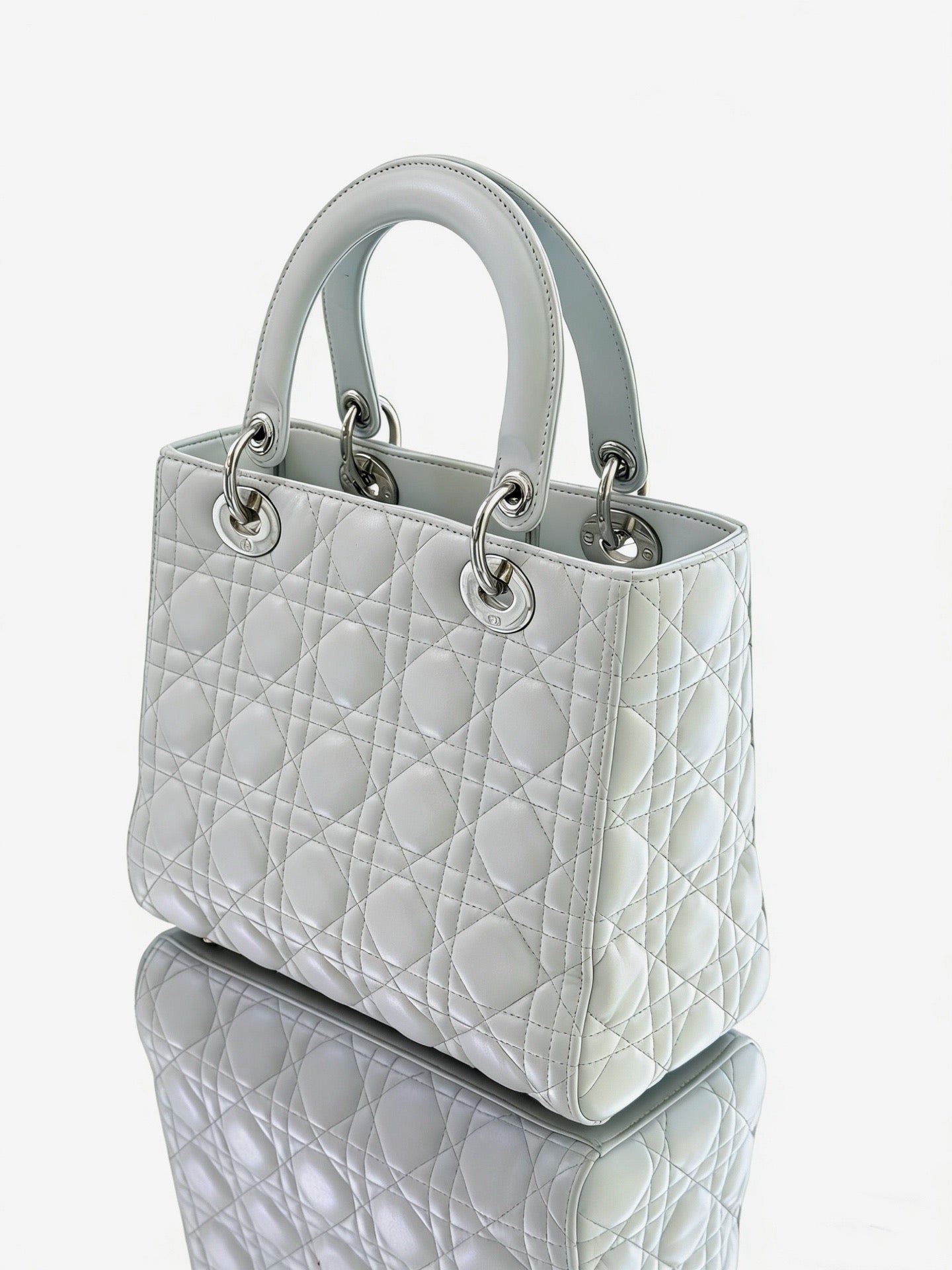 Dior - Lady Dior - Lambskin leather - Grey-Green with Silver-Tone Hardware - (Medium)