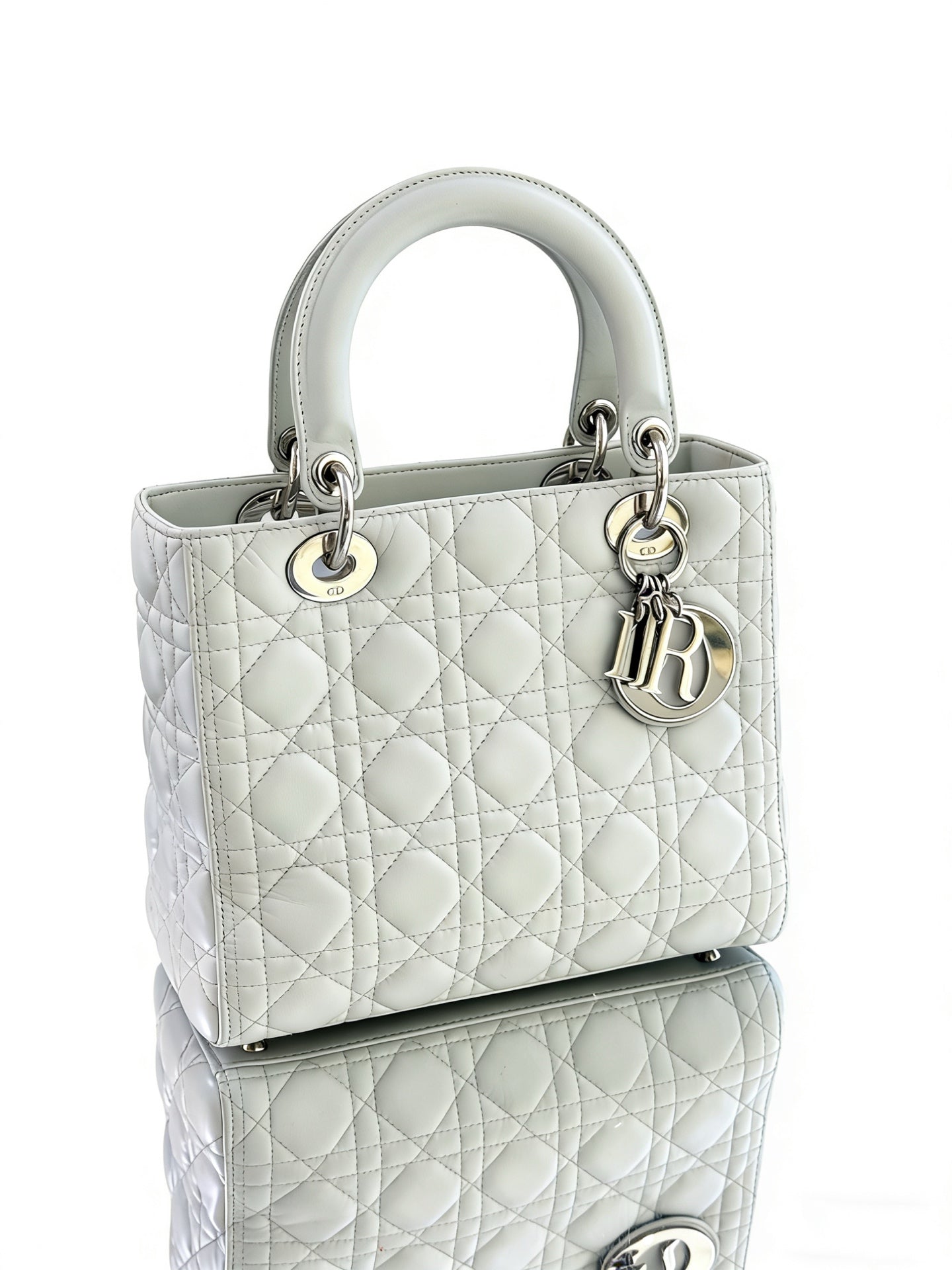 Dior - Lady Dior - Lambskin leather - Grey-Green with Silver-Tone Hardware - (Medium)