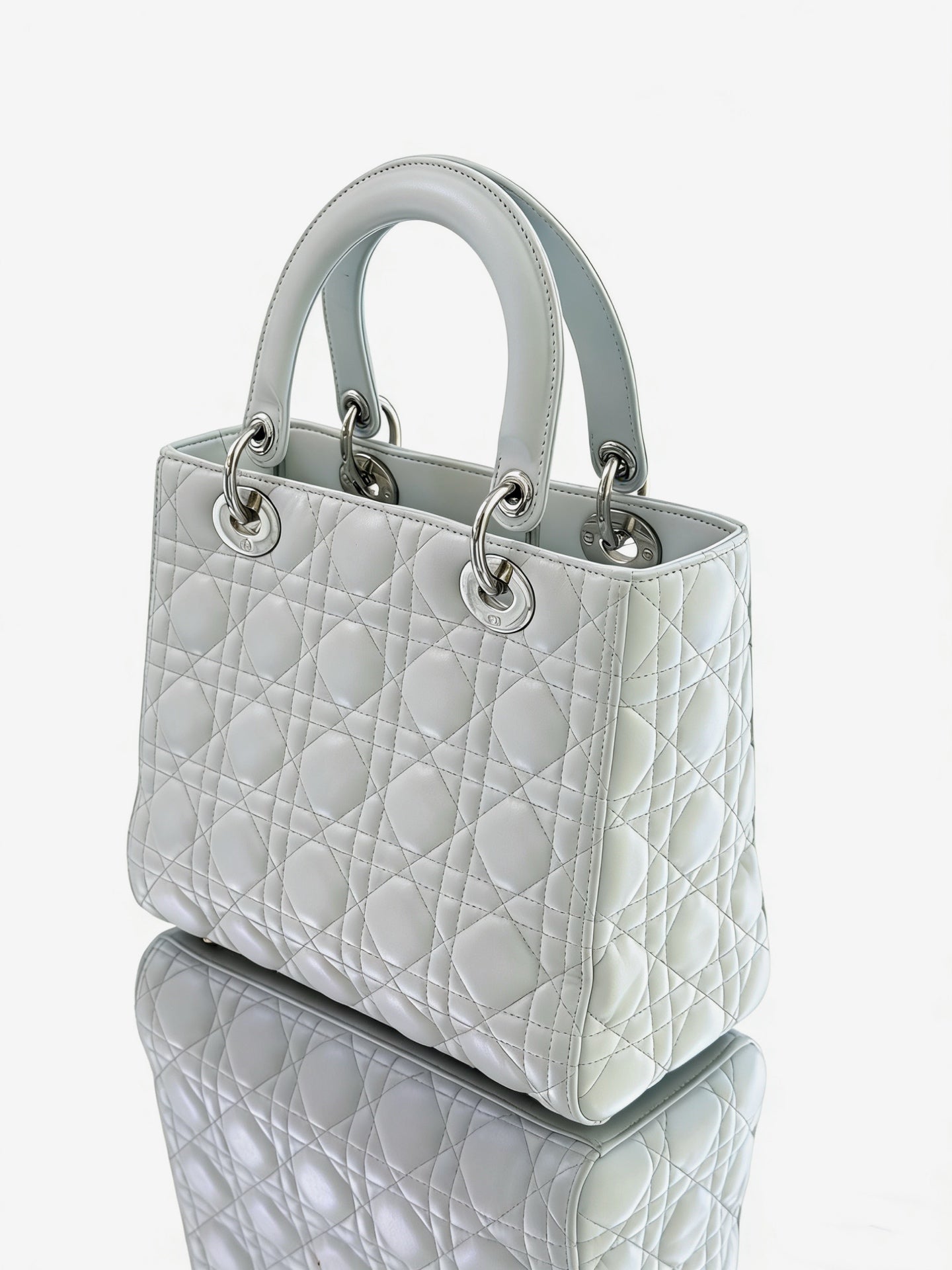 Dior - Lady Dior - Lambskin leather - Grey-Green with Silver-Tone Hardware - (Medium)