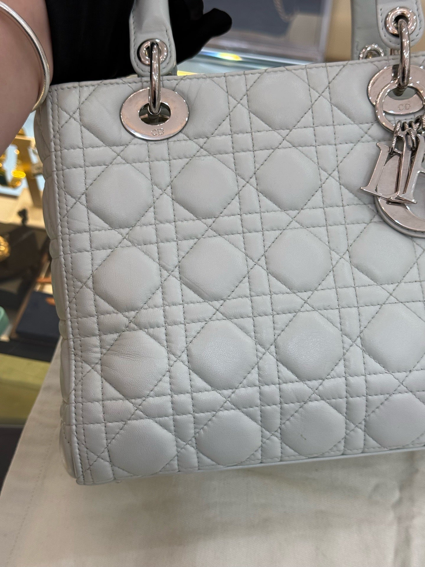 Dior - Lady Dior - Lambskin leather - Grey-Green with Silver-Tone Hardware - (Medium)