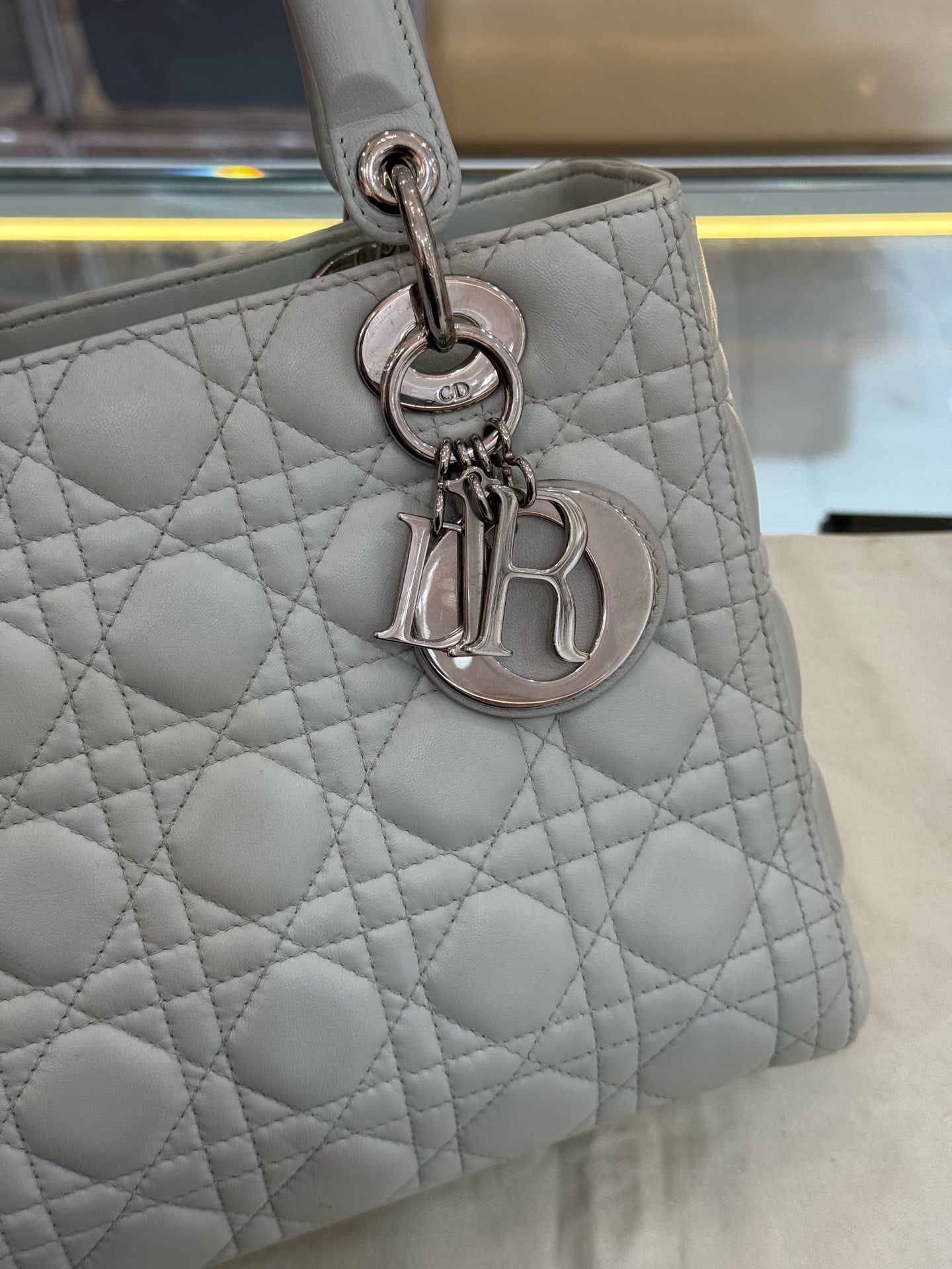 Dior - Lady Dior - Lambskin leather - Grey-Green with Silver-Tone Hardware - (Medium)
