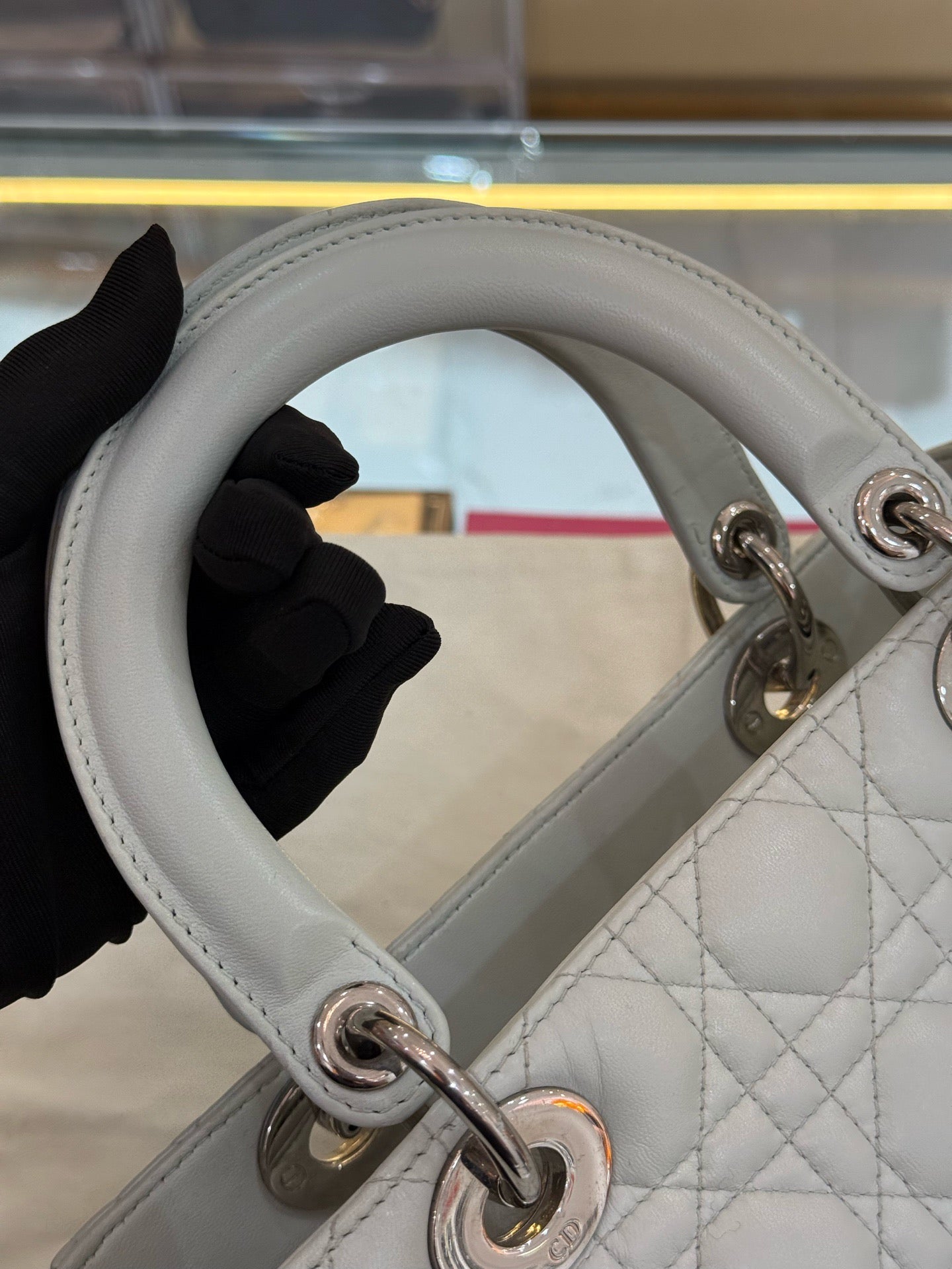 Dior - Lady Dior - Lambskin leather - Grey-Green with Silver-Tone Hardware - (Medium)