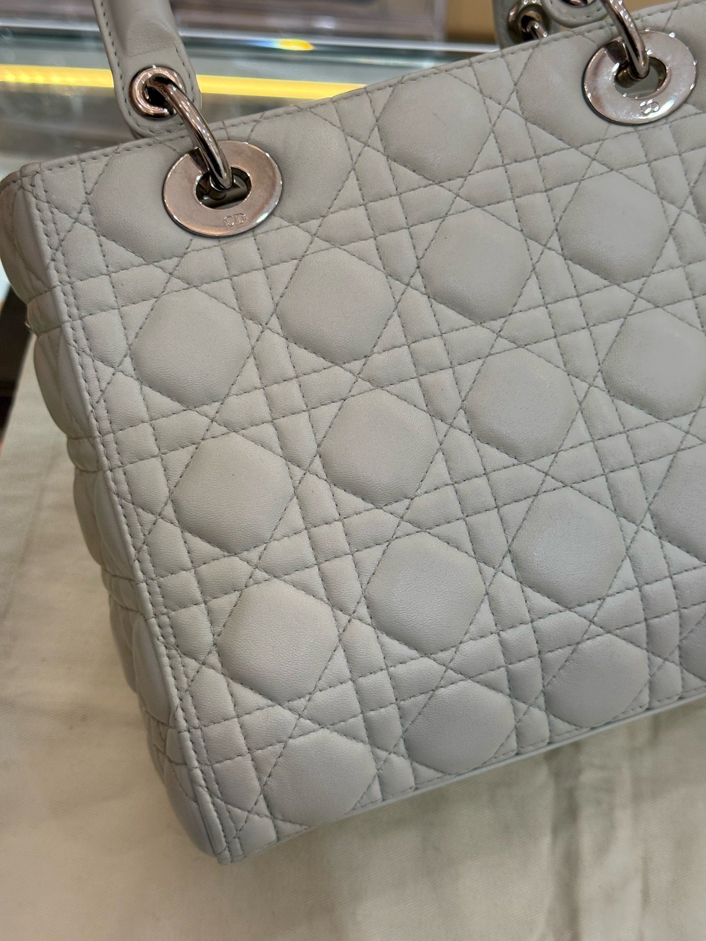 Dior - Lady Dior - Lambskin leather - Grey-Green with Silver-Tone Hardware - (Medium)
