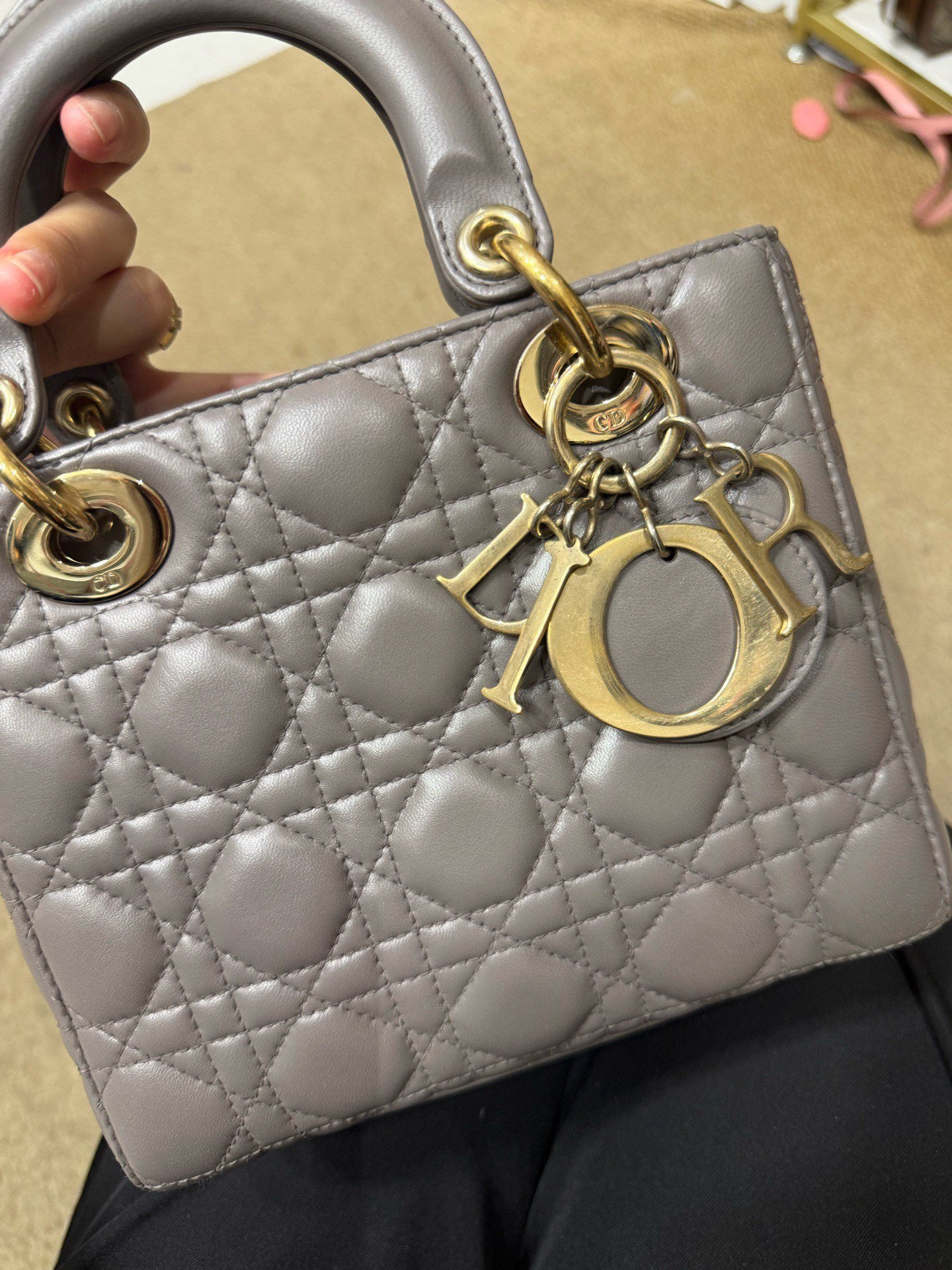 Dior - Lady Dior - Lambskin leather - Grey with Gold-Tone Hardware - (mini)