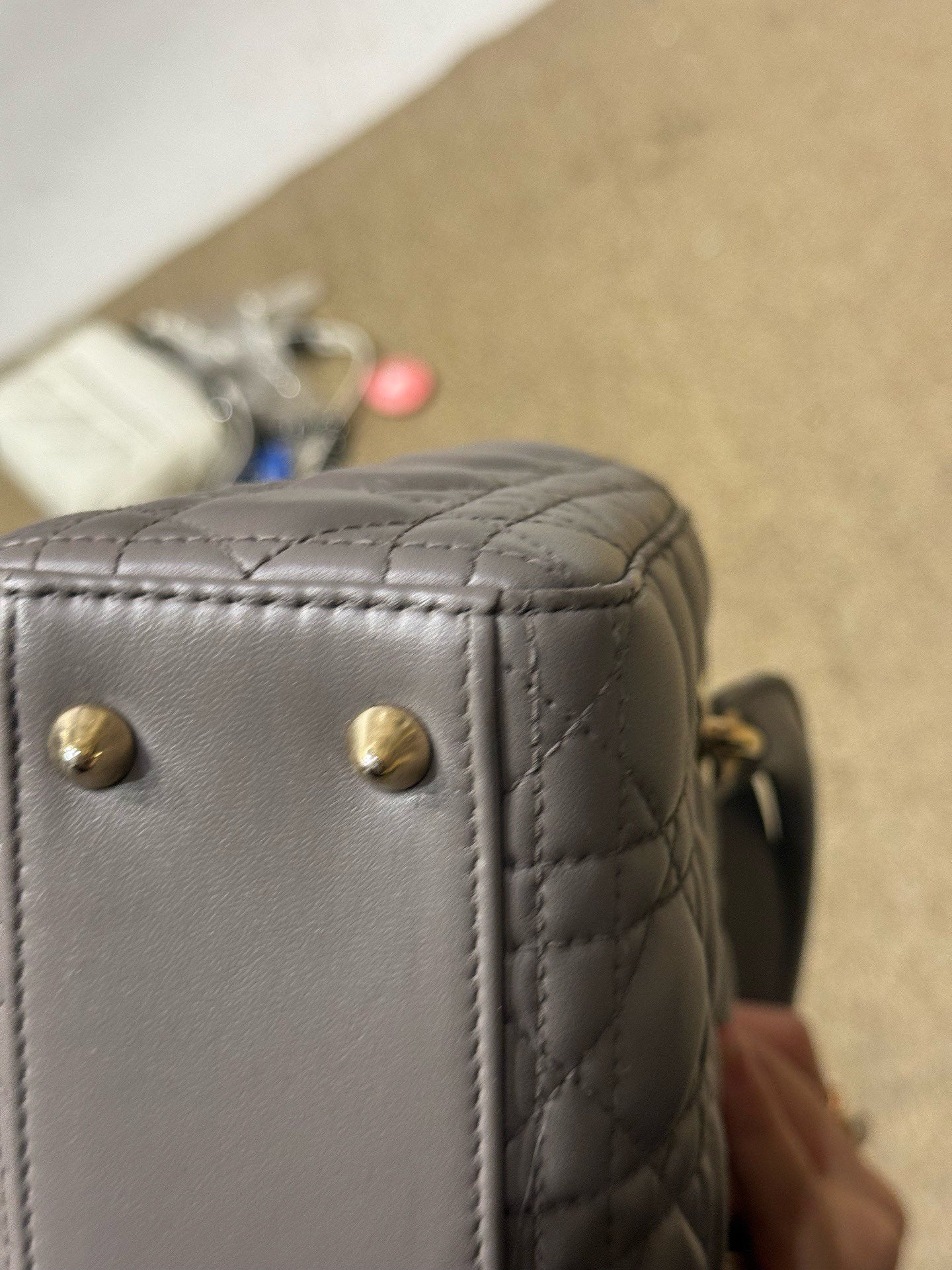 Dior - Lady Dior - Lambskin leather - Grey with Gold-Tone Hardware - (mini)