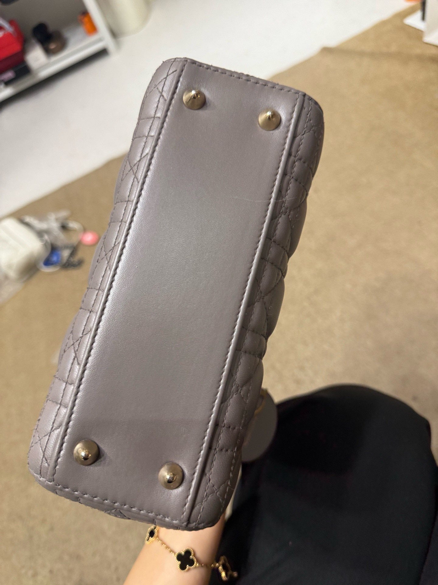 Dior - Lady Dior - Lambskin leather - Grey with Gold-Tone Hardware - (mini)