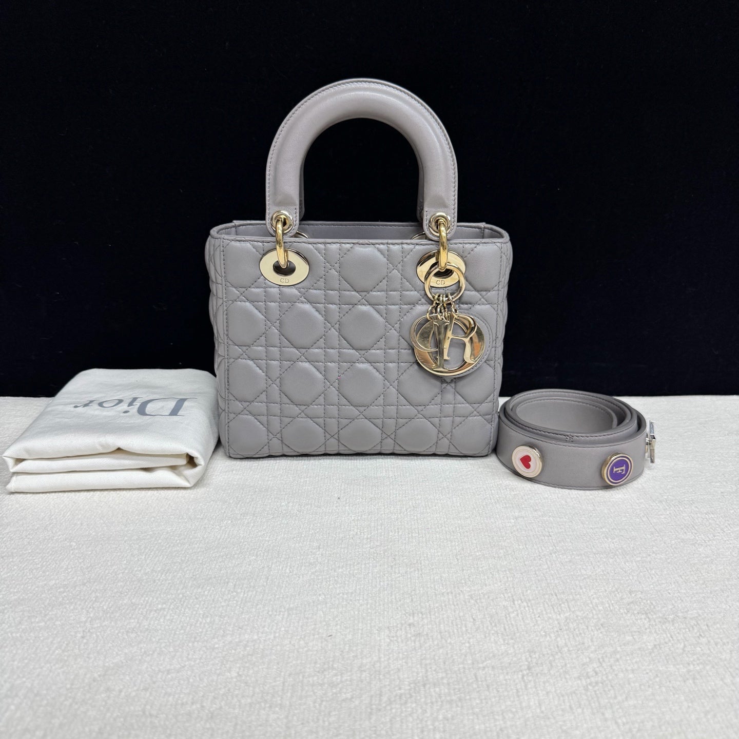 Dior - Lady Dior - Lambskin leather - Grey with Gold-Tone Hardware - (Small)