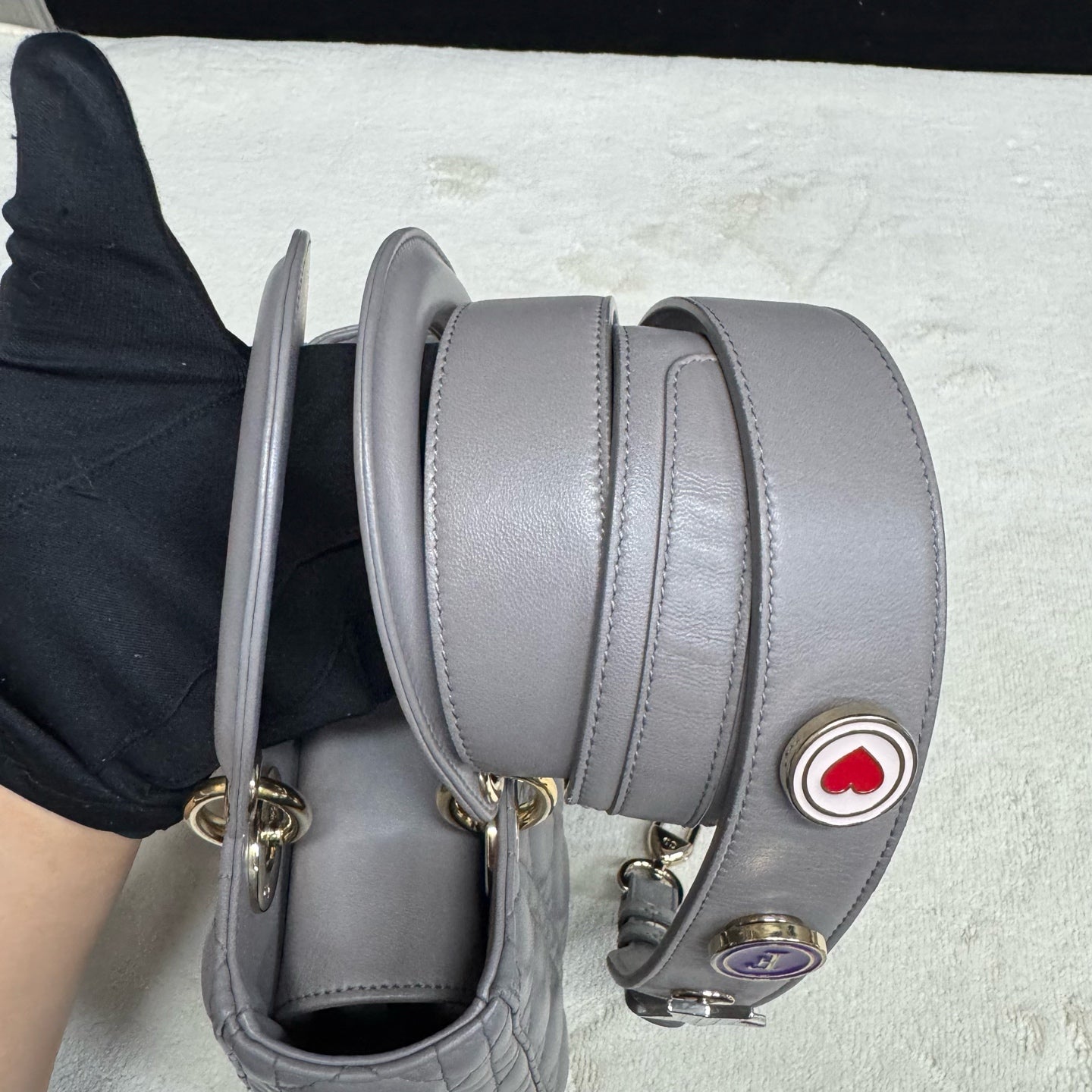 Dior - Lady Dior - Lambskin leather - Grey with Gold-Tone Hardware - (Small)