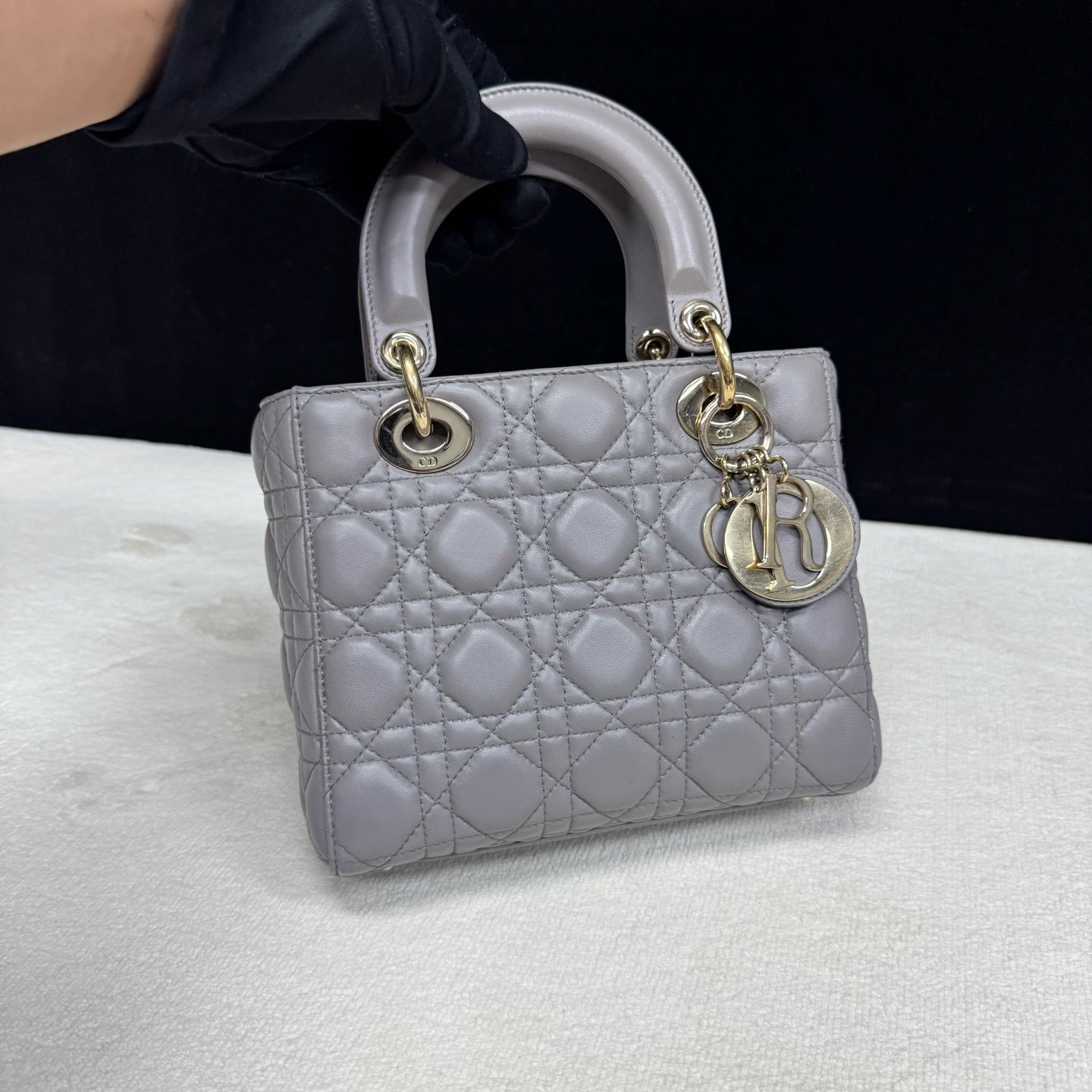 Dior - Lady Dior - Lambskin leather - Grey with Gold-Tone Hardware - (Small)