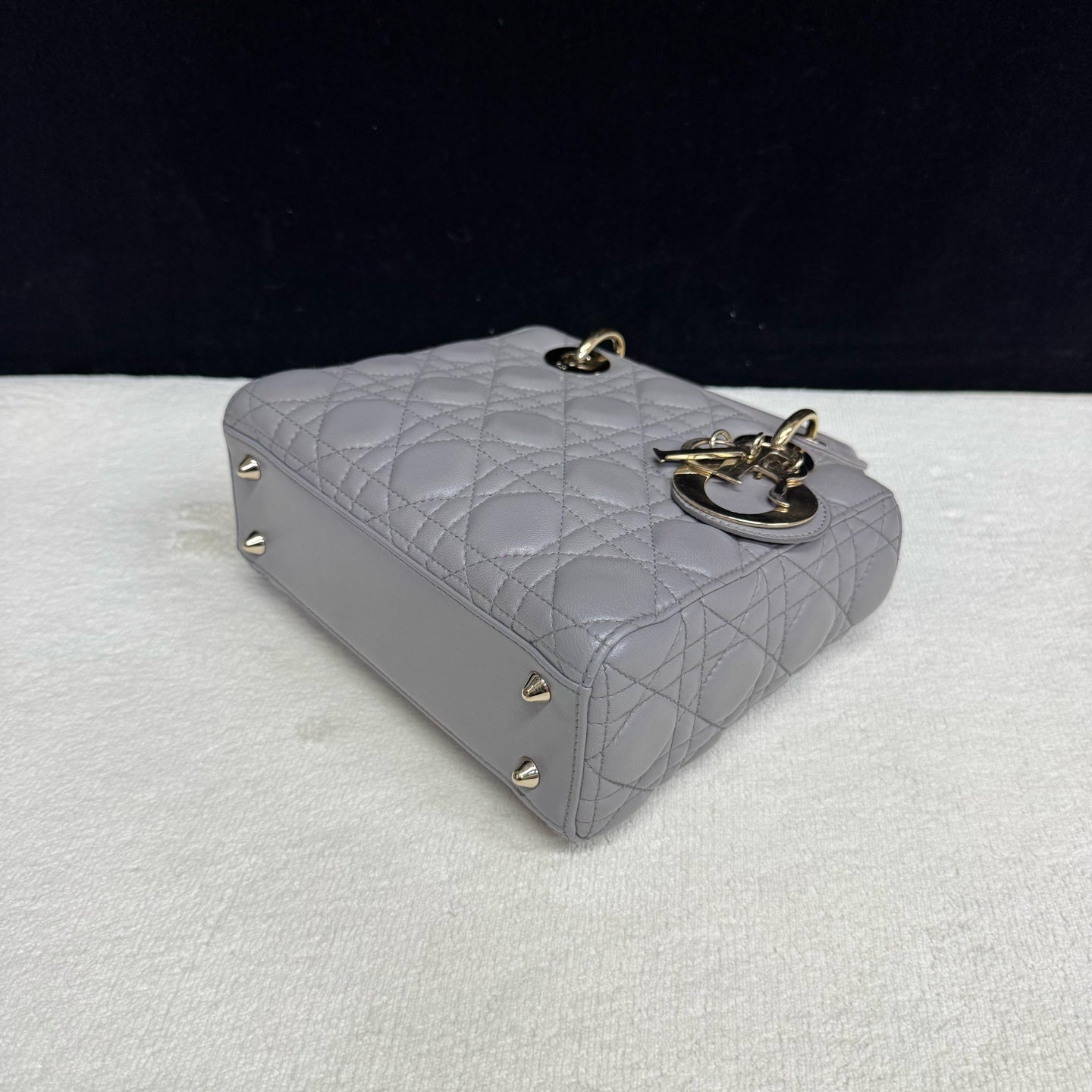 Dior - Lady Dior - Lambskin leather - Grey with Gold-Tone Hardware - (Small)