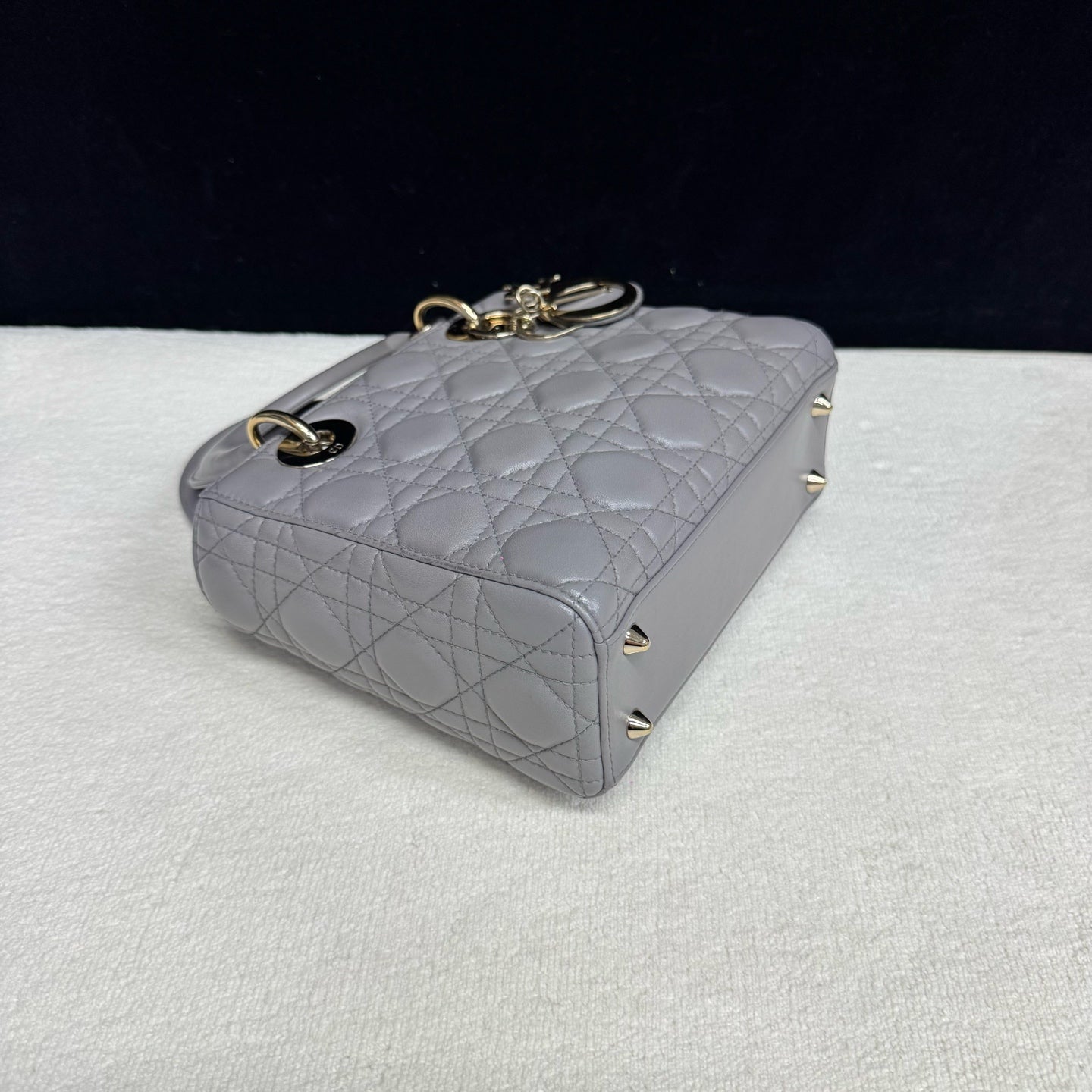 Dior - Lady Dior - Lambskin leather - Grey with Gold-Tone Hardware - (Small)