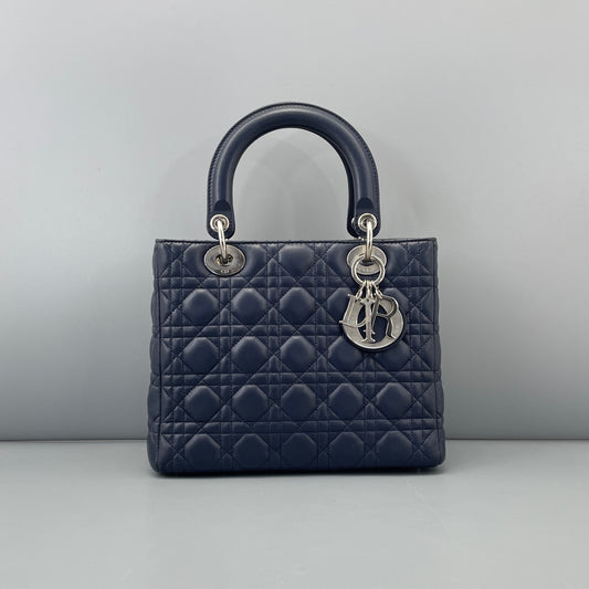 Dior - Lady Dior - Lambskin leather - Navy Blue - (Medium)