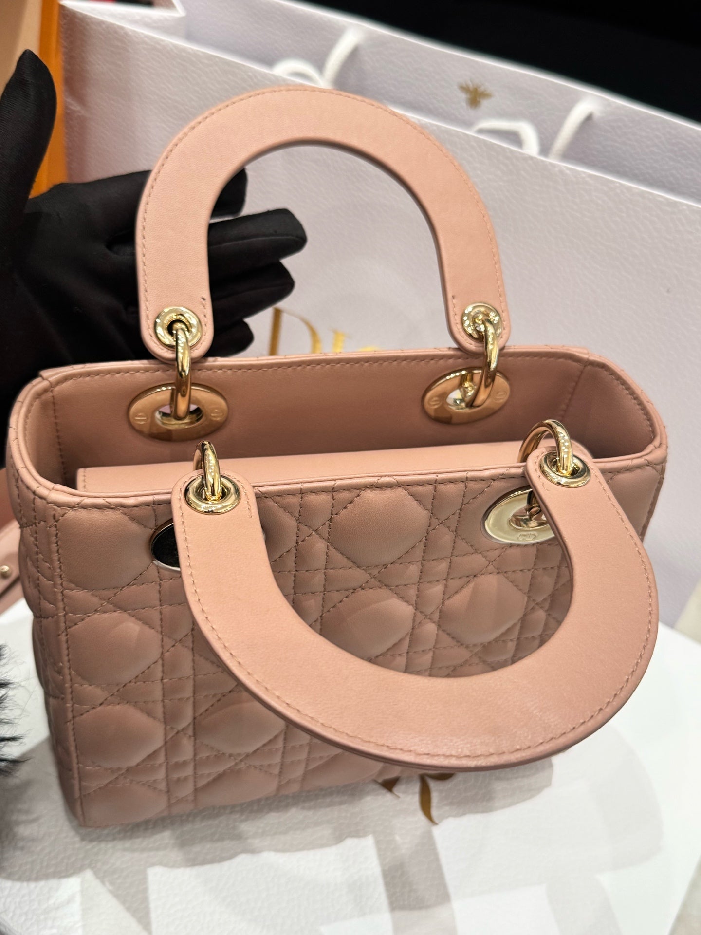 Dior - Lady Dior - Lambskin leather - Nude pink - (Small)