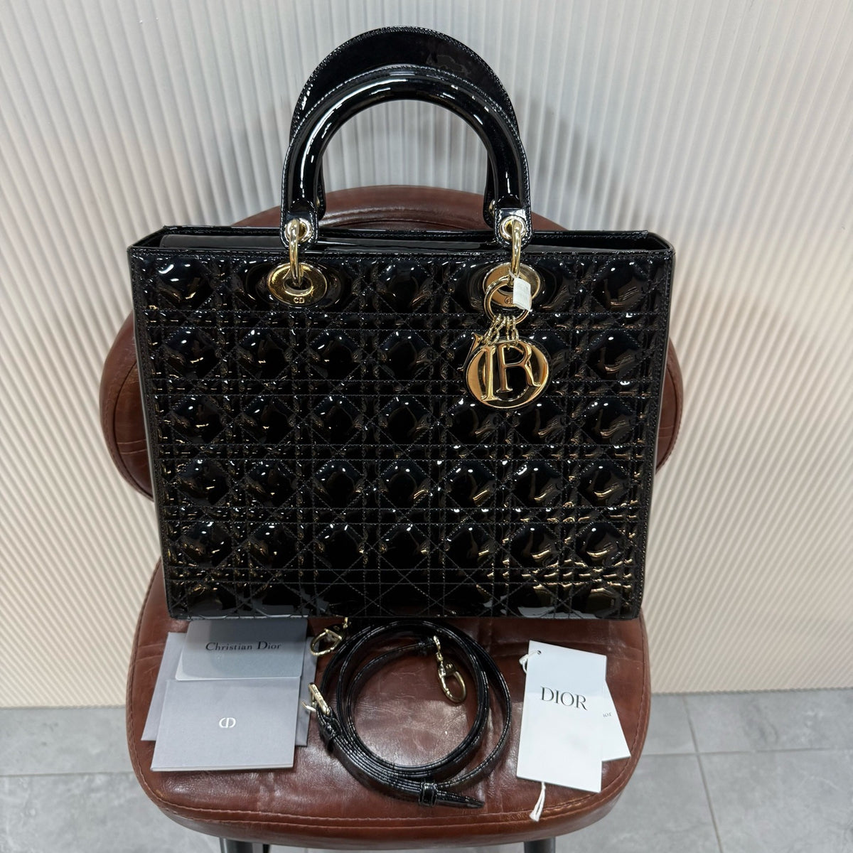 Dior - Lady Dior Large - Patent leather - Black - (large)