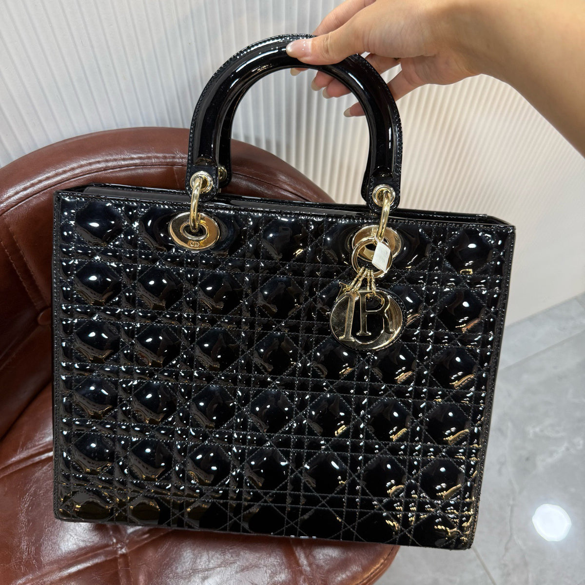 Dior - Lady Dior Large - Patent leather - Black - (large)